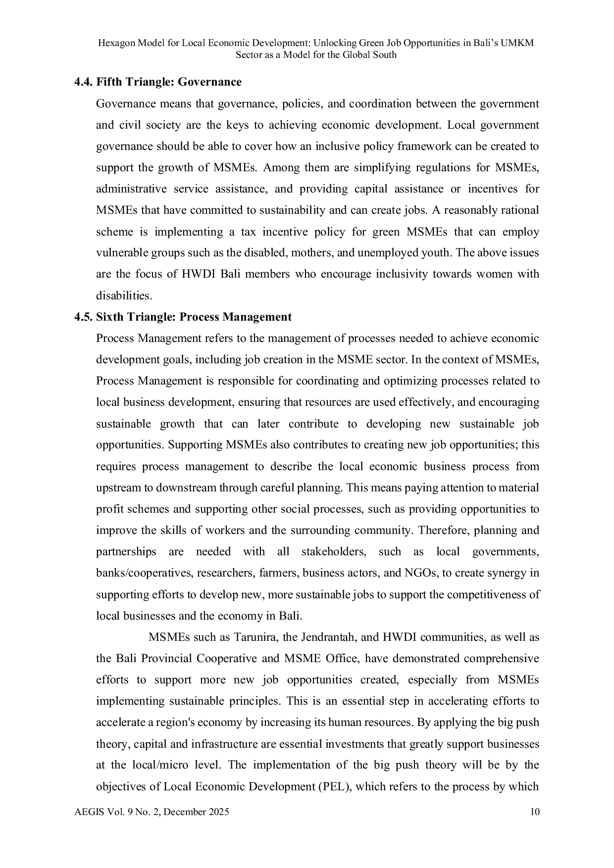 JURIS Hexagon Model for Local Economic Development Unlocking Green Job Opportunities in Bali s UMKM Sector as a Model for the Global South