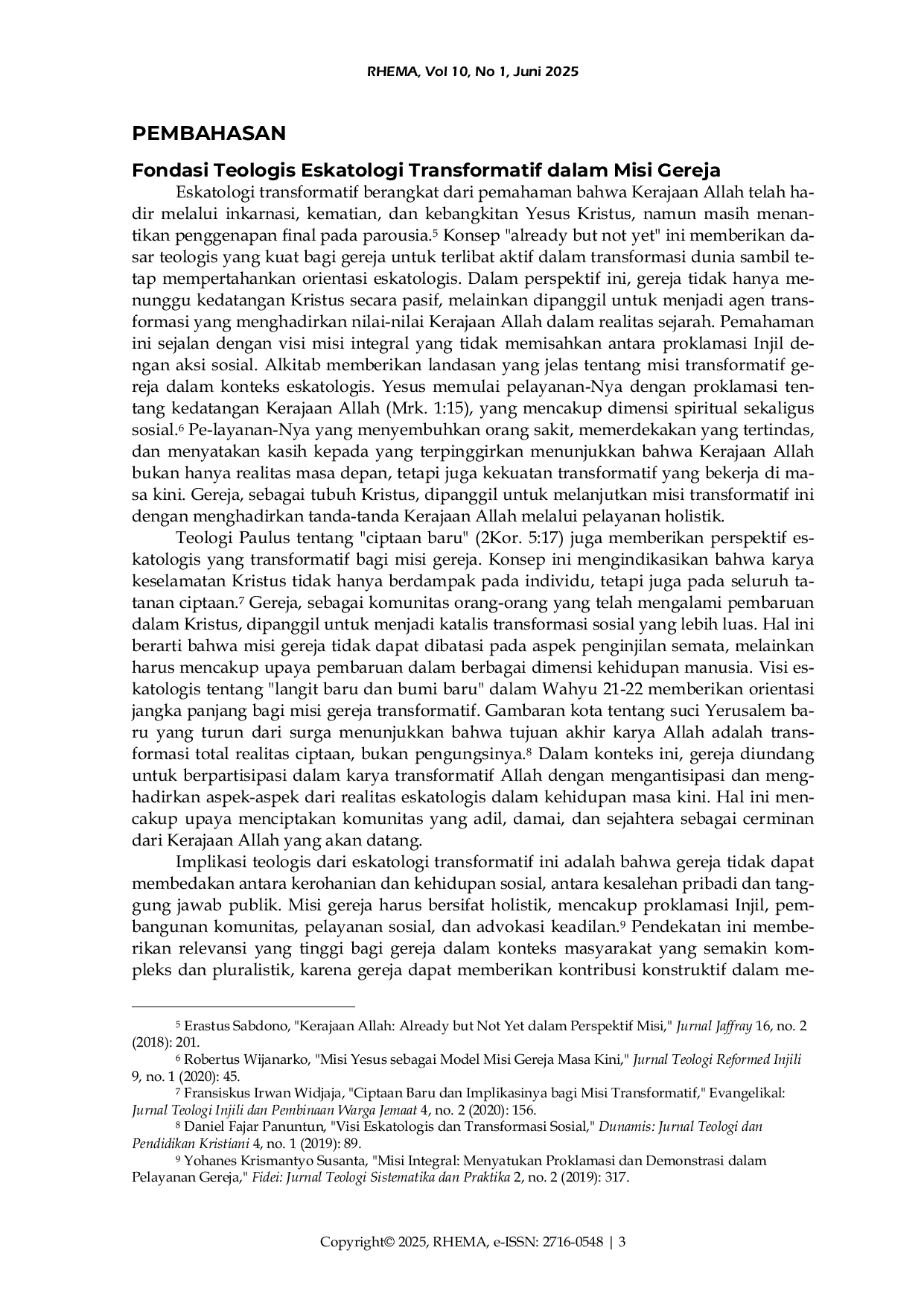 JURIS Eskatologi Transformatif Dampak Teologi Akhir Zaman terhadap Strategi Misi dan Pertumbuhan Gereja Abad ke 21