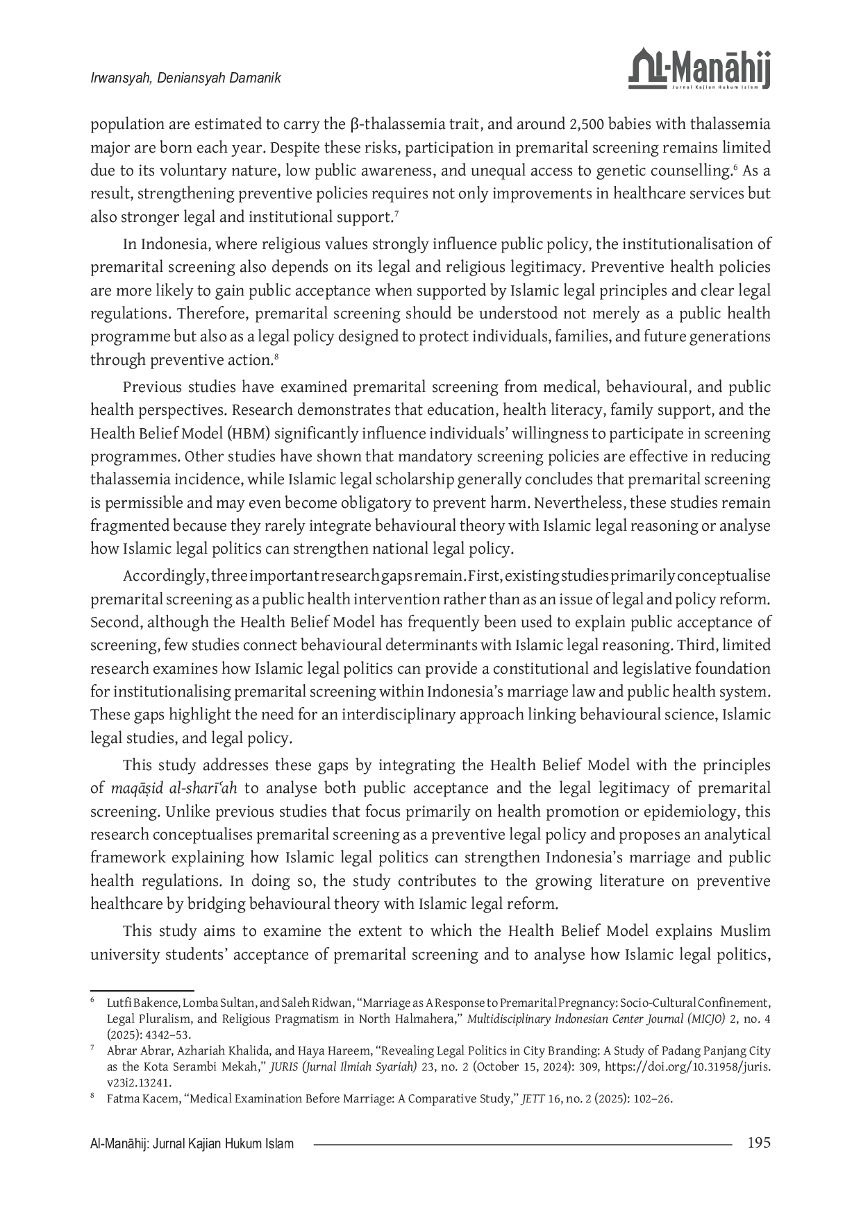 JURIS Institutionalizing Premarital Screening An Islamic Legal Politics Analysis through the Health Belief Model and MaqAid al Sharah
