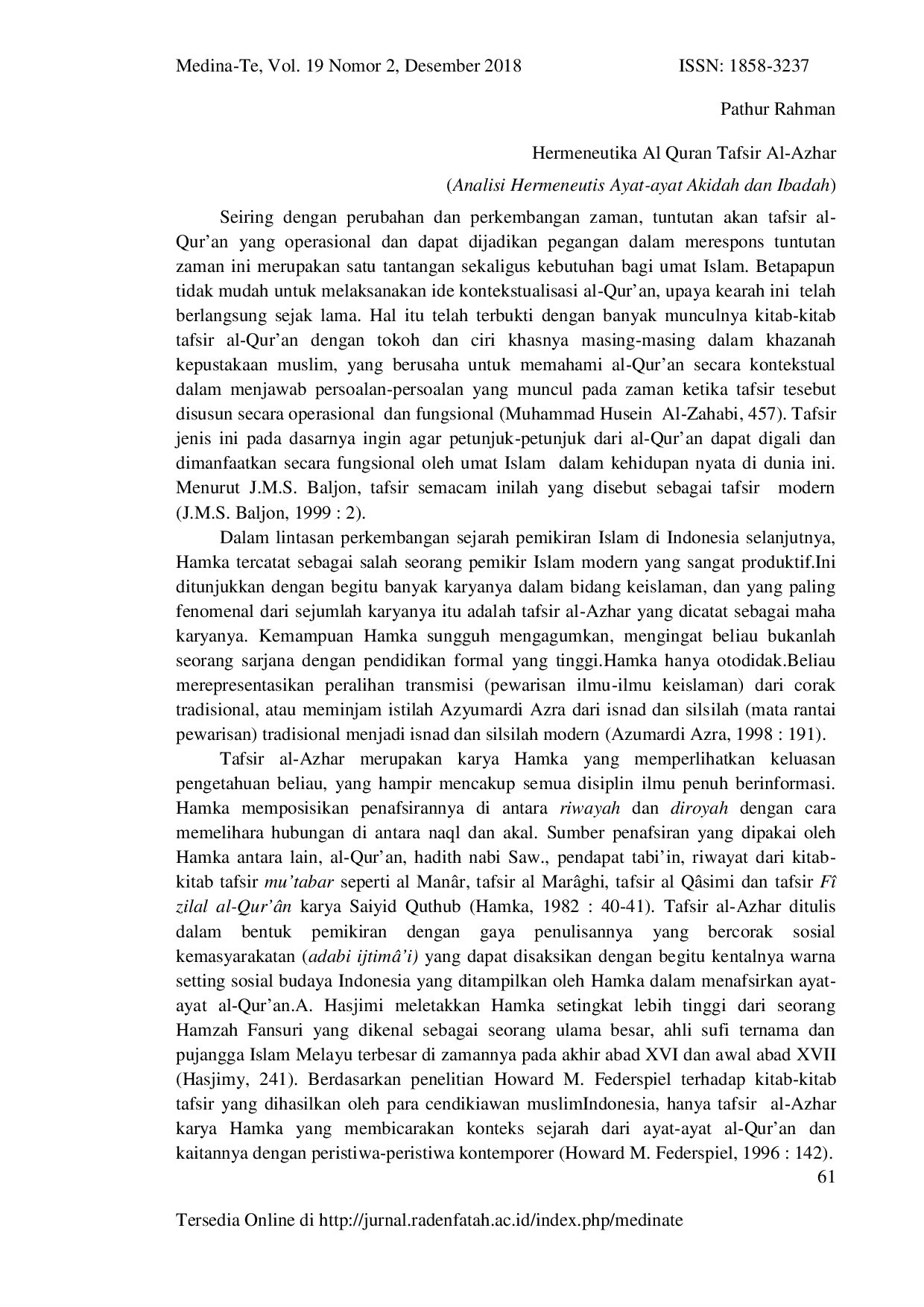 JURIS Hermeneutika Al Quran Tafsir Al Azhar Analisi Hermeneutis Ayat ayat Akidah dan Ibadah