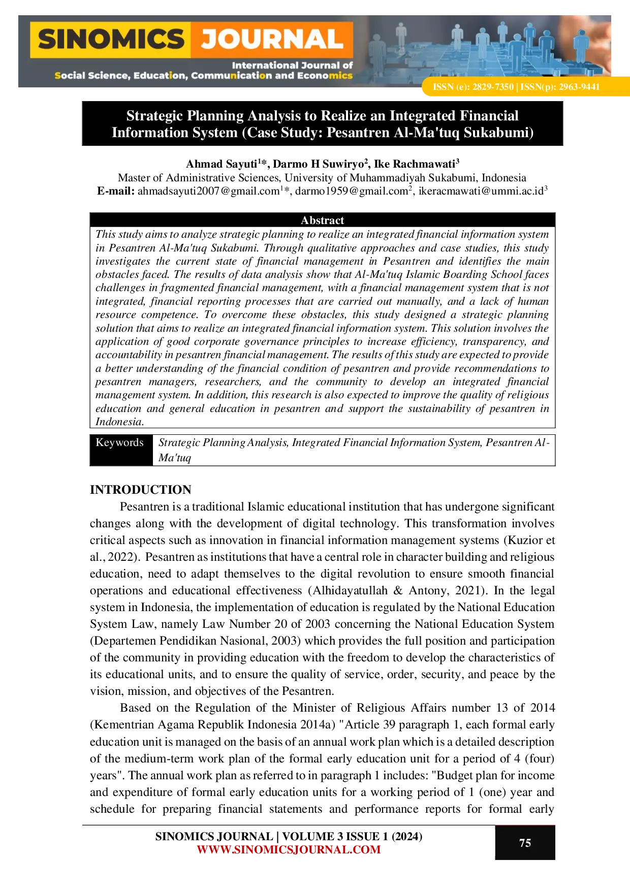 JURIS Strategic Planning Analysis to Realize an Integrated Financial Information System Case Study Pesantren Al Ma tuq Sukabumi
