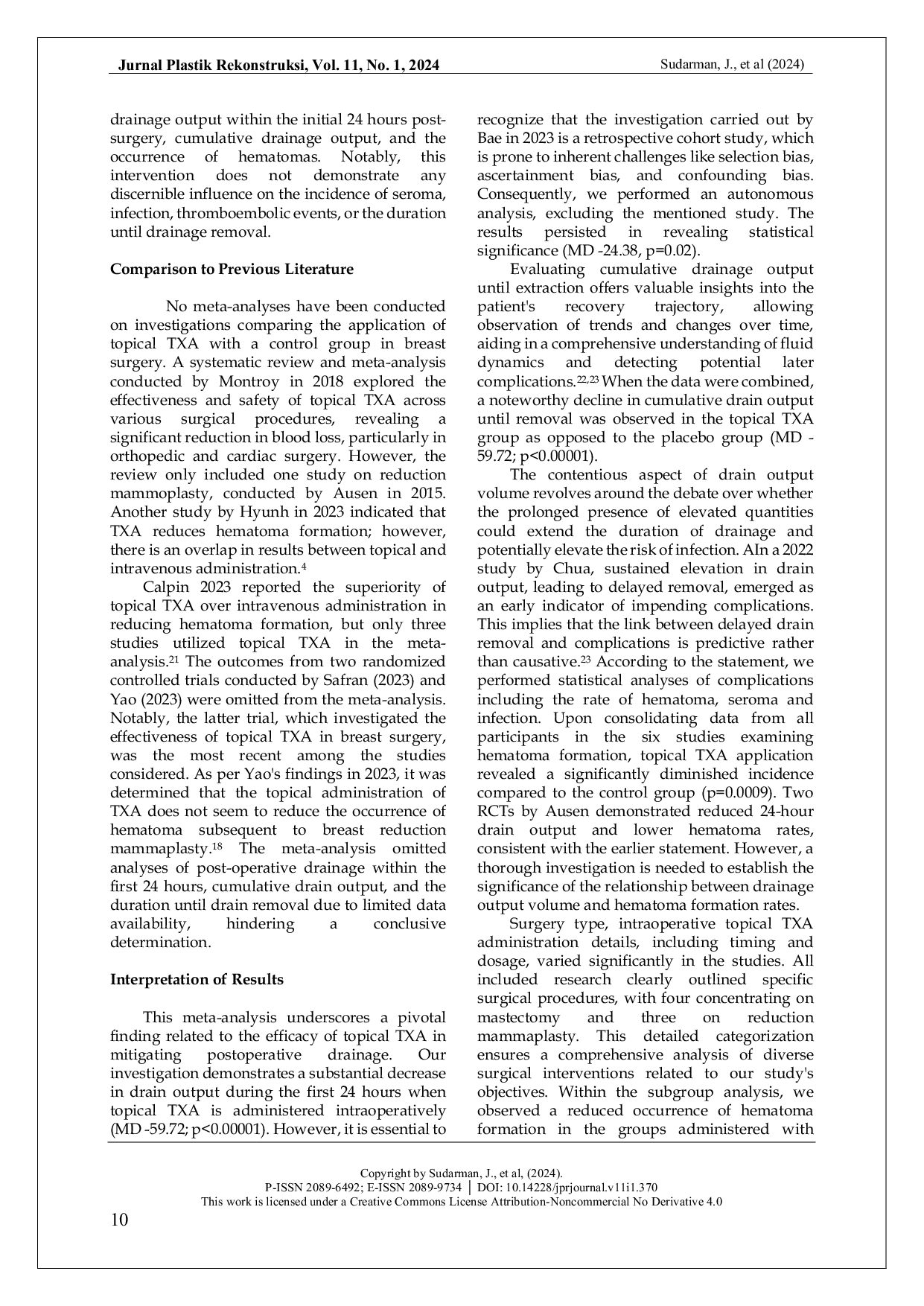 JURIS The Efficacy of Topical Tranexamic Acid in Breast Surgery Evaluating The Drain Output and Complications Reduction A Systematic Review and Meta Analysis