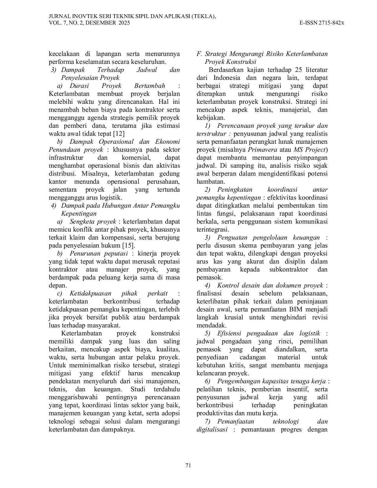 JURIS Analisis Faktor Faktor Penyebab Keterlambatan Proyek Konstruksi Berdasarkan Studi Literatur