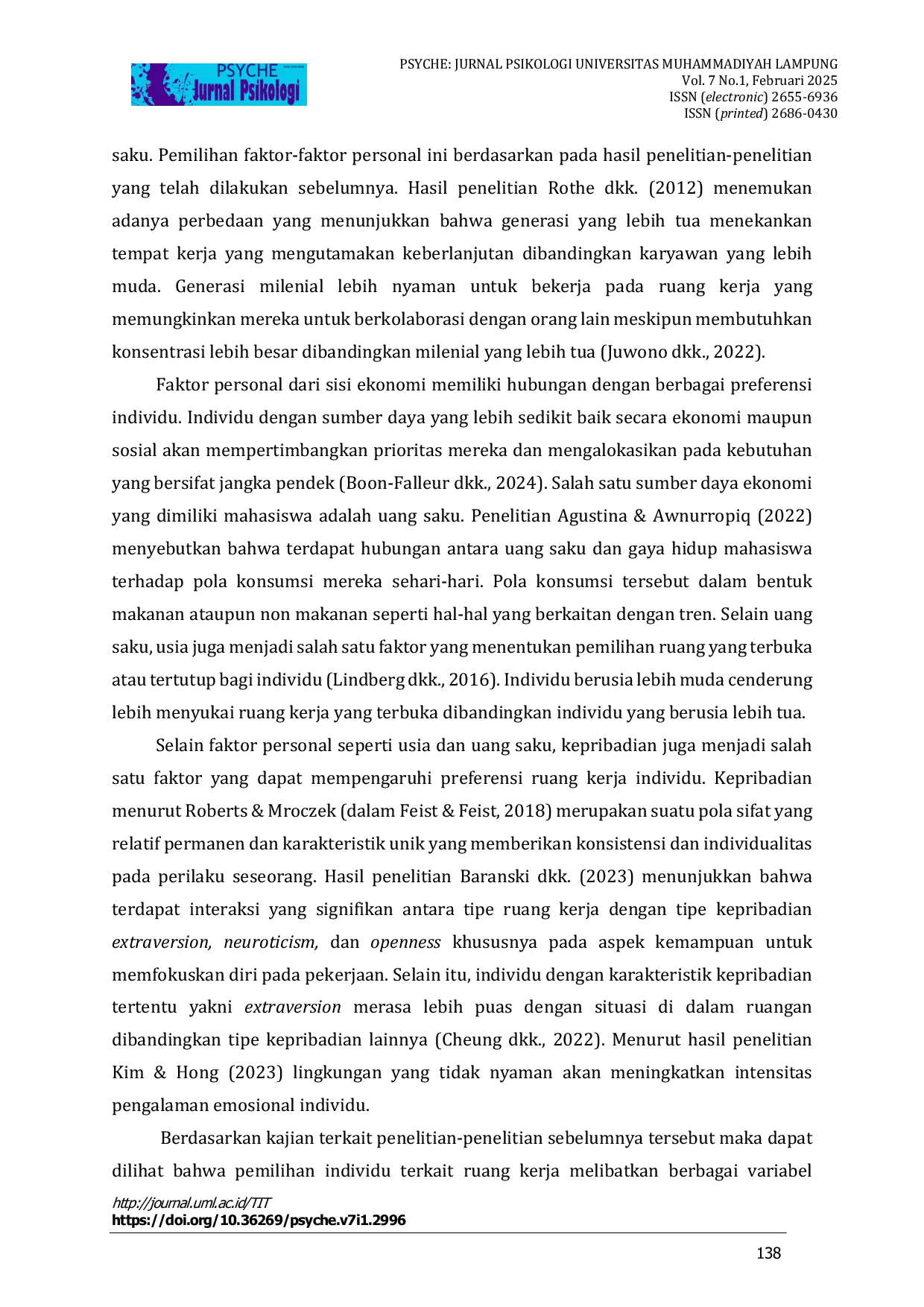 JURIS Eksplorasi Preferensi Ruang Kerja Ditinjau Dari Faktor Personal Dan Kepribadian Mahasiswa