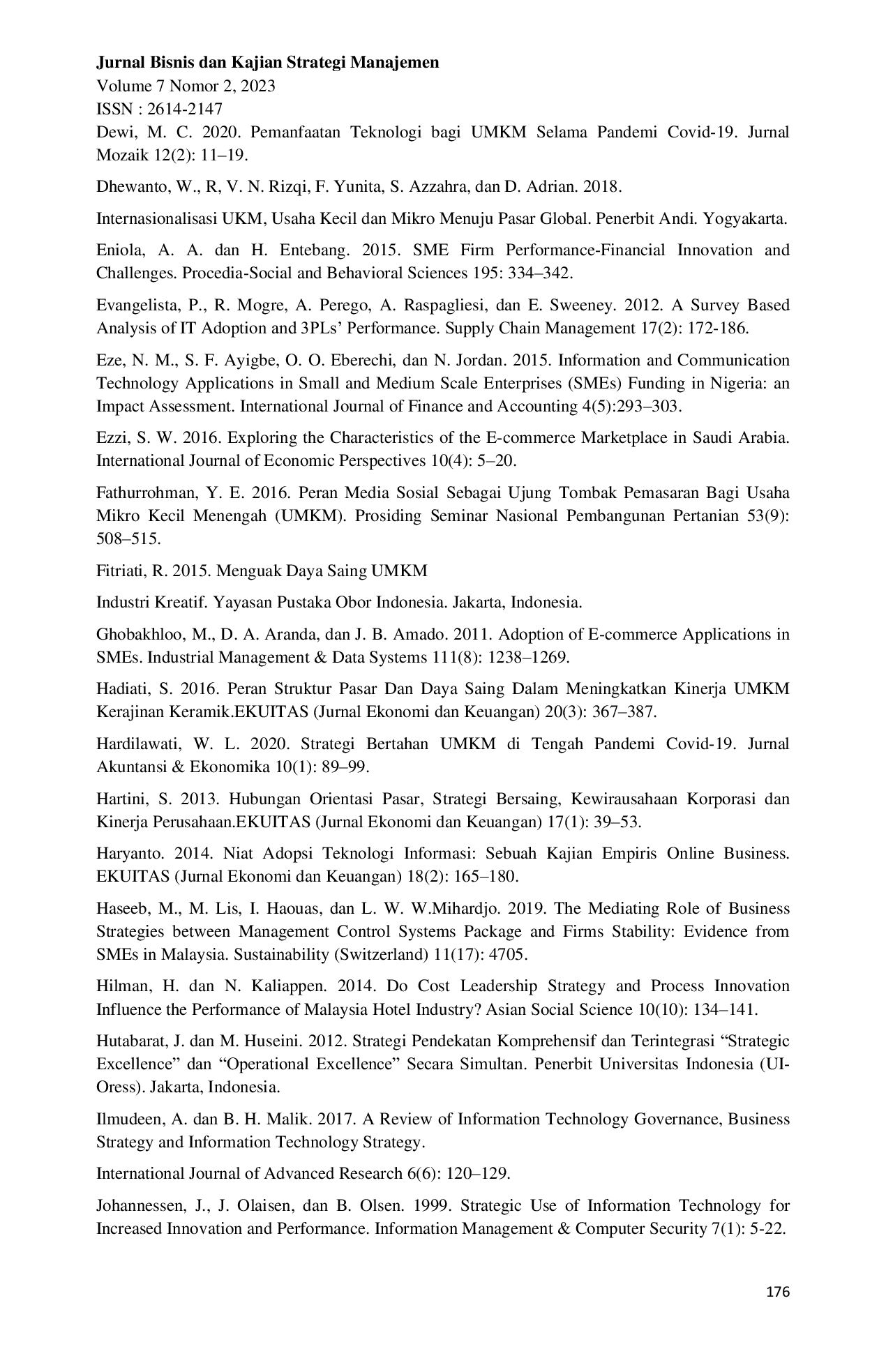 JURIS PENGARUH STRATEGI BISNIS TERHADAP KINERJA UMKM YANG DIMEDIASI OLEH TEKNOLOGI DIGITAL Studi Pada UMKM Galeri PLUT Kebumen