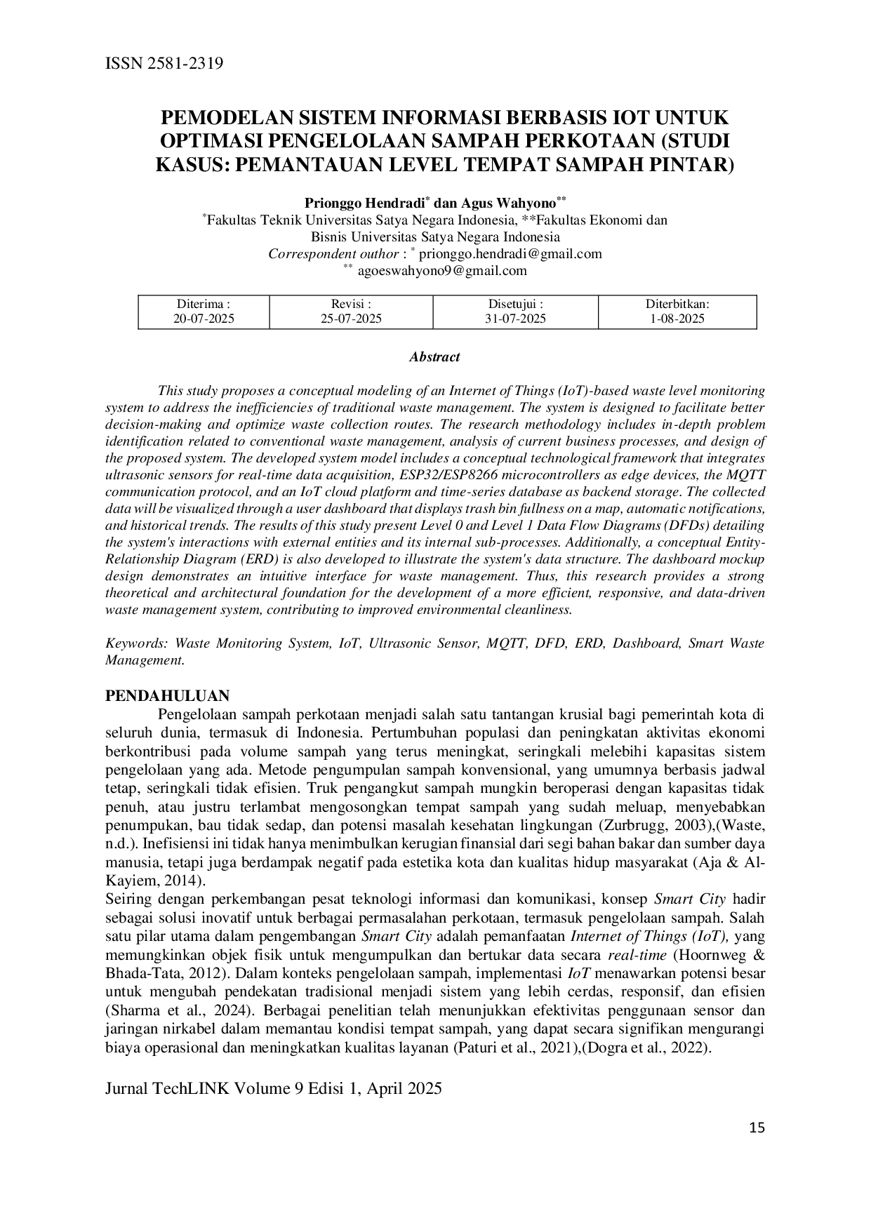 JURIS Pemodelan Sistem Informasi Berbasis IoT untuk Optimasi Pengelolaan Sampah Perkotaan Studi Kasus Pemantauan Level Tempat Sampah Pintar
