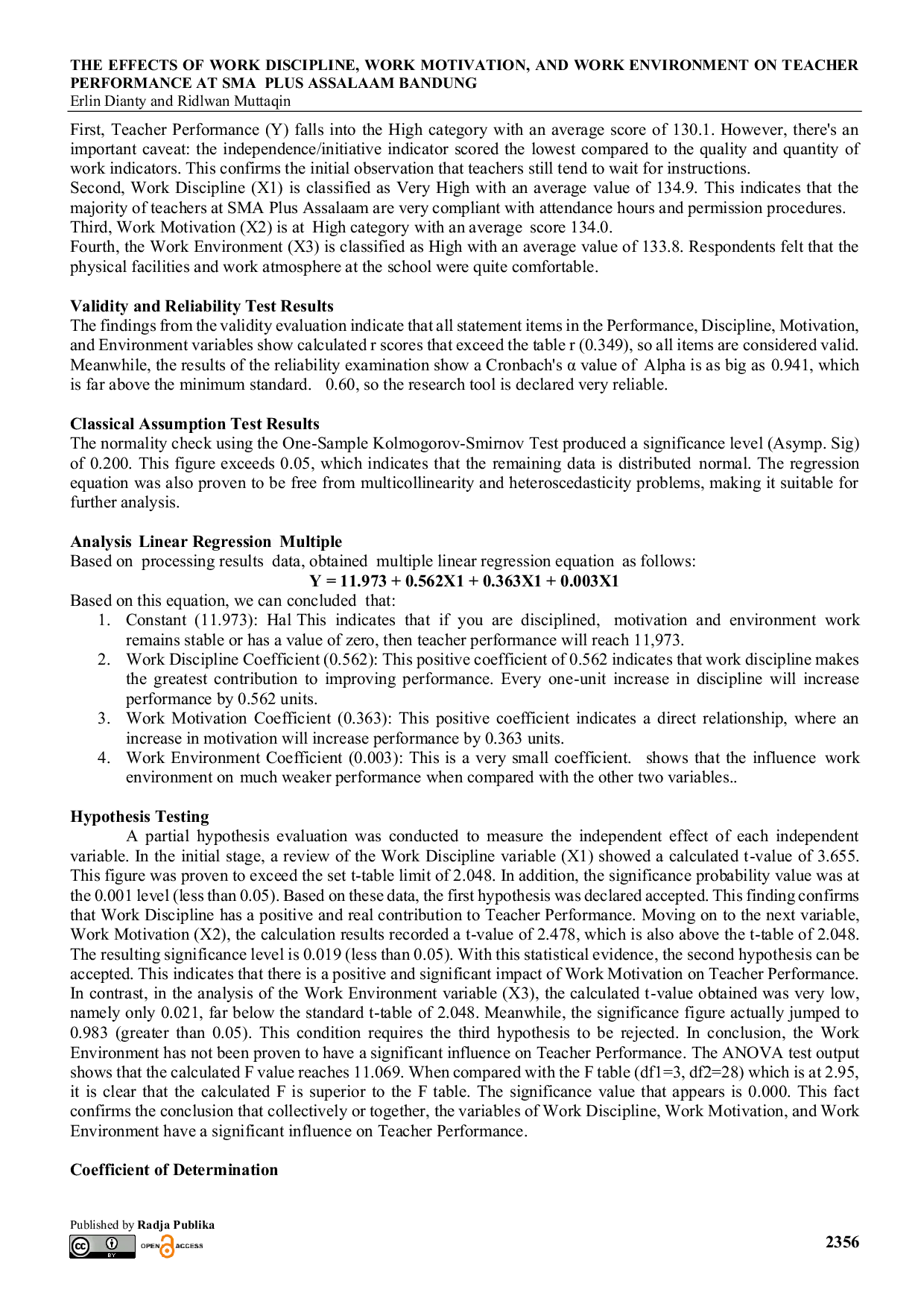 JURIS The Effects of Work Discipline Work Motivation and Work Environment on Teacher Performance at Sma Plus Assalaam Bandung