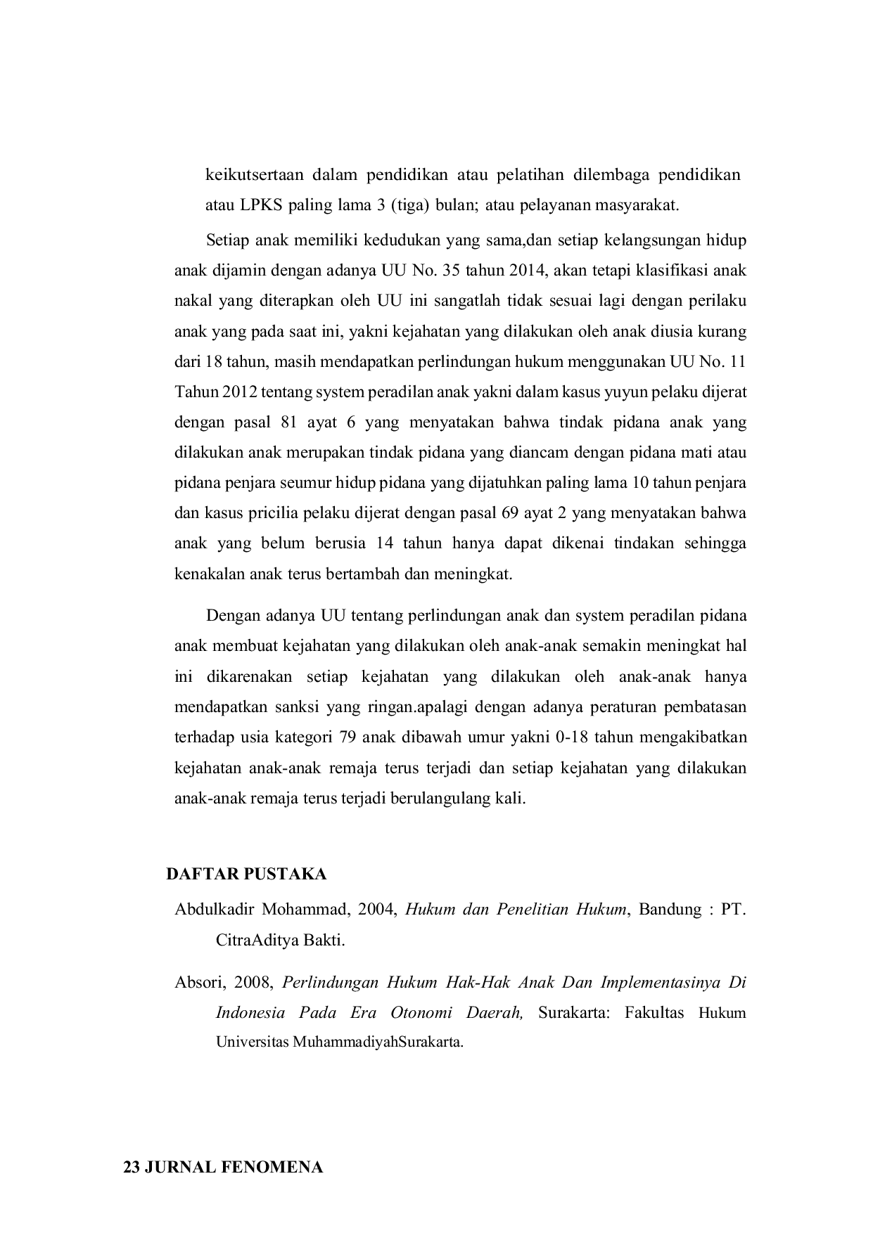 JURIS Upaya Penanganan Tindak Pidana Anak yang Berhadap Denganhukum