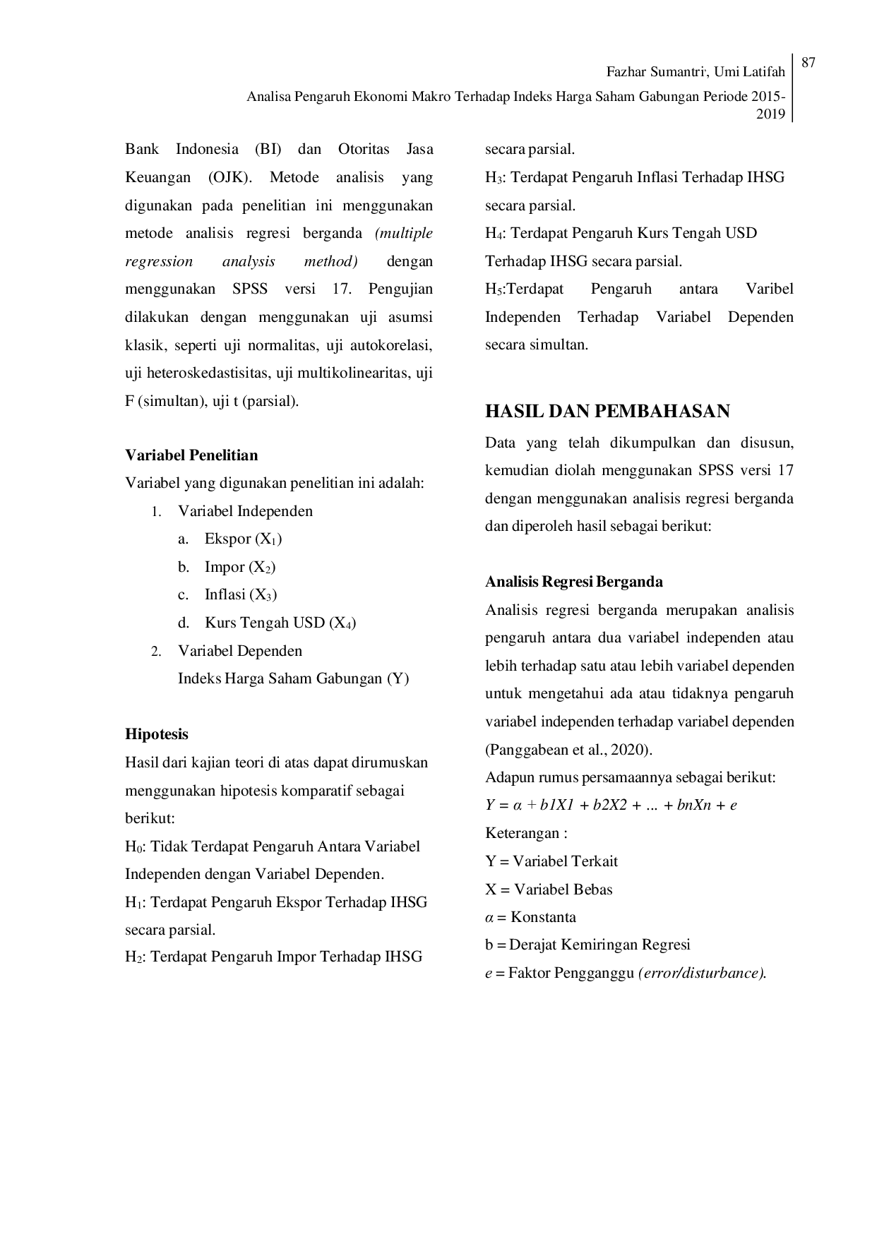 JURIS Analisis Pengaruh Ekonomi Makro Terhadap Indeks Harga Saham Gabungan Periode 2015 2019