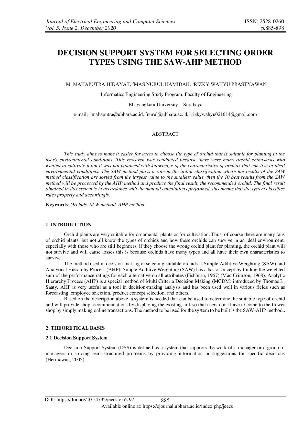 JURIS Decision Support System for Selecting Order Types Using the SAW AHP Method