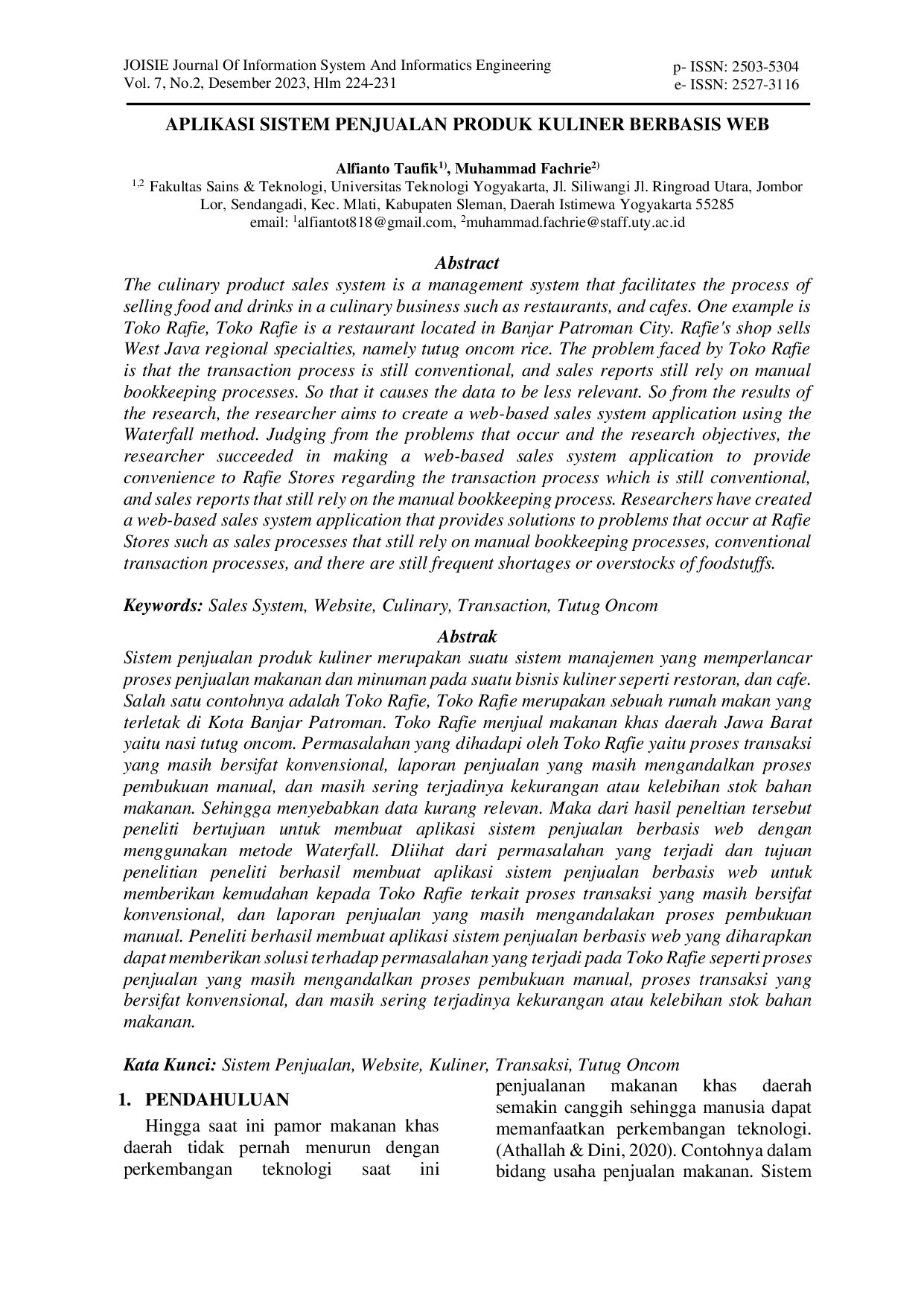 JURIS Aplikasi Sistem Penjualan Produk Kuliner Berbasis Web