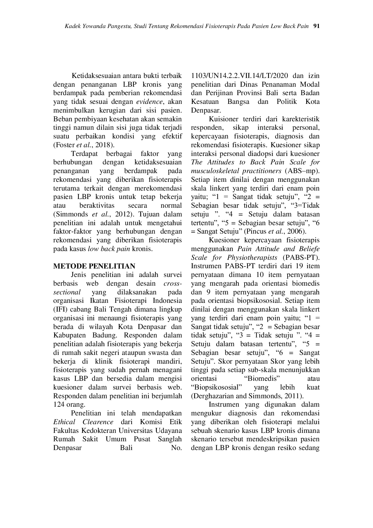 JURIS Rekomendasi Fisioterapis Pada Pasien Low Back Pain Kronis