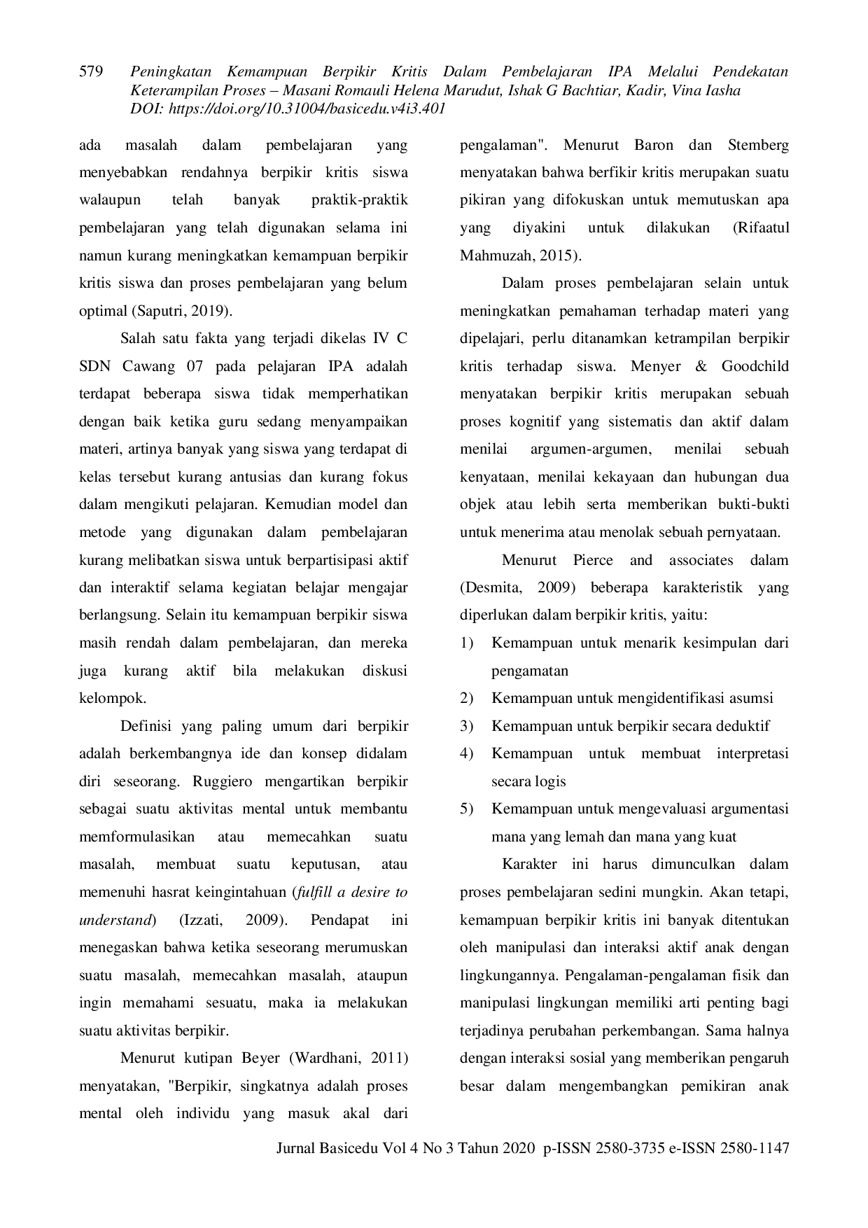 JURIS Peningkatan Kemampuan Berpikir Kritis dalam Pembelajaran IPA melalui Pendekatan Keterampilan Proses