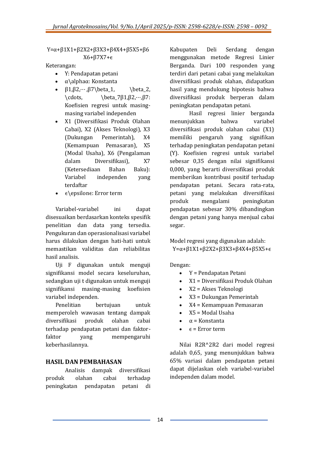 JURIS Diversifikasi Produk Olahan Cabai Dan Dampaknya Terhadap Peningkatan Pendapatan Petani Di Kabupaten Deli Serdang