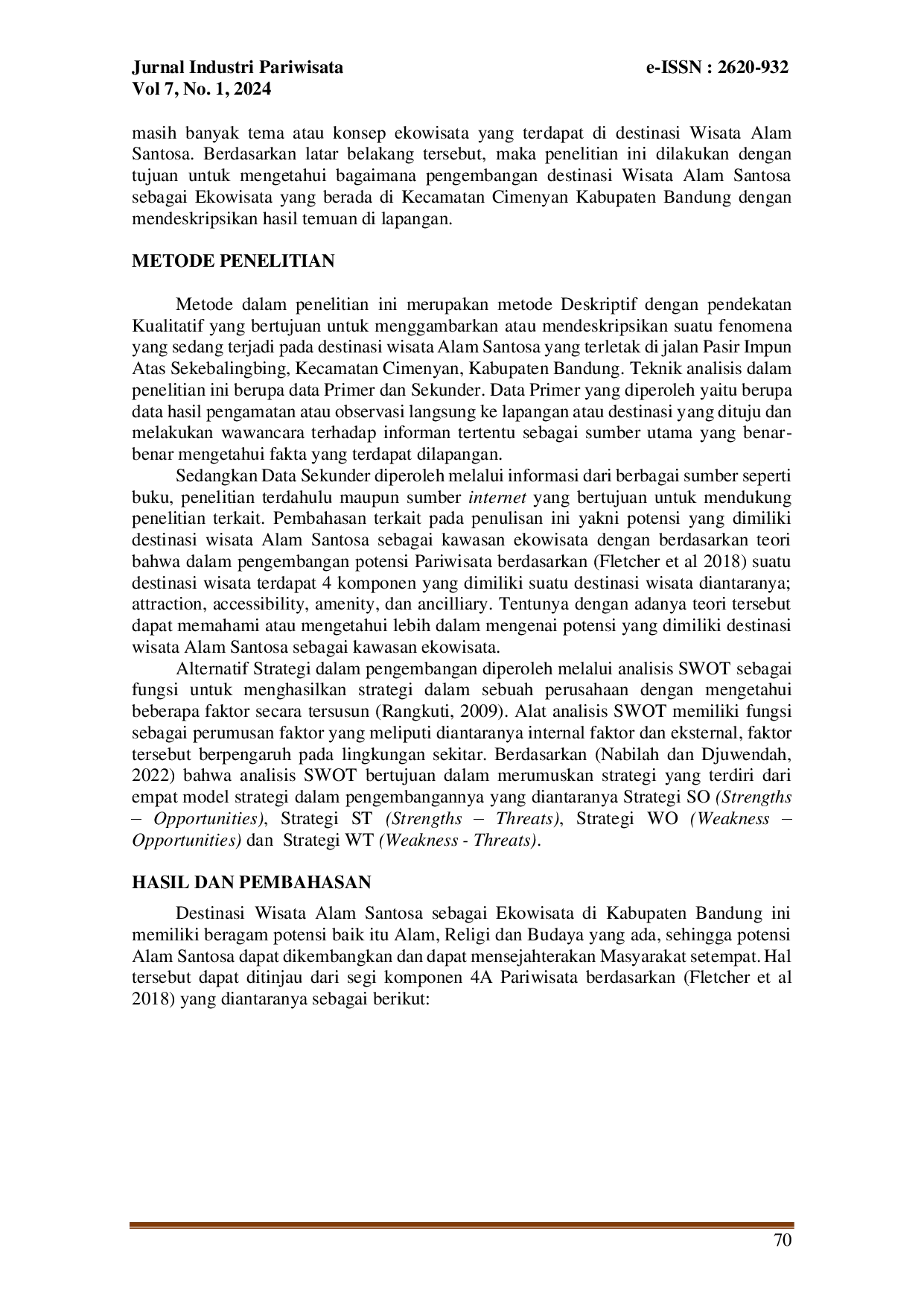 juris Pengembangan Destinasi Wisata Alam Santosa Sebagai Ekowisata di Kabupaten Bandung