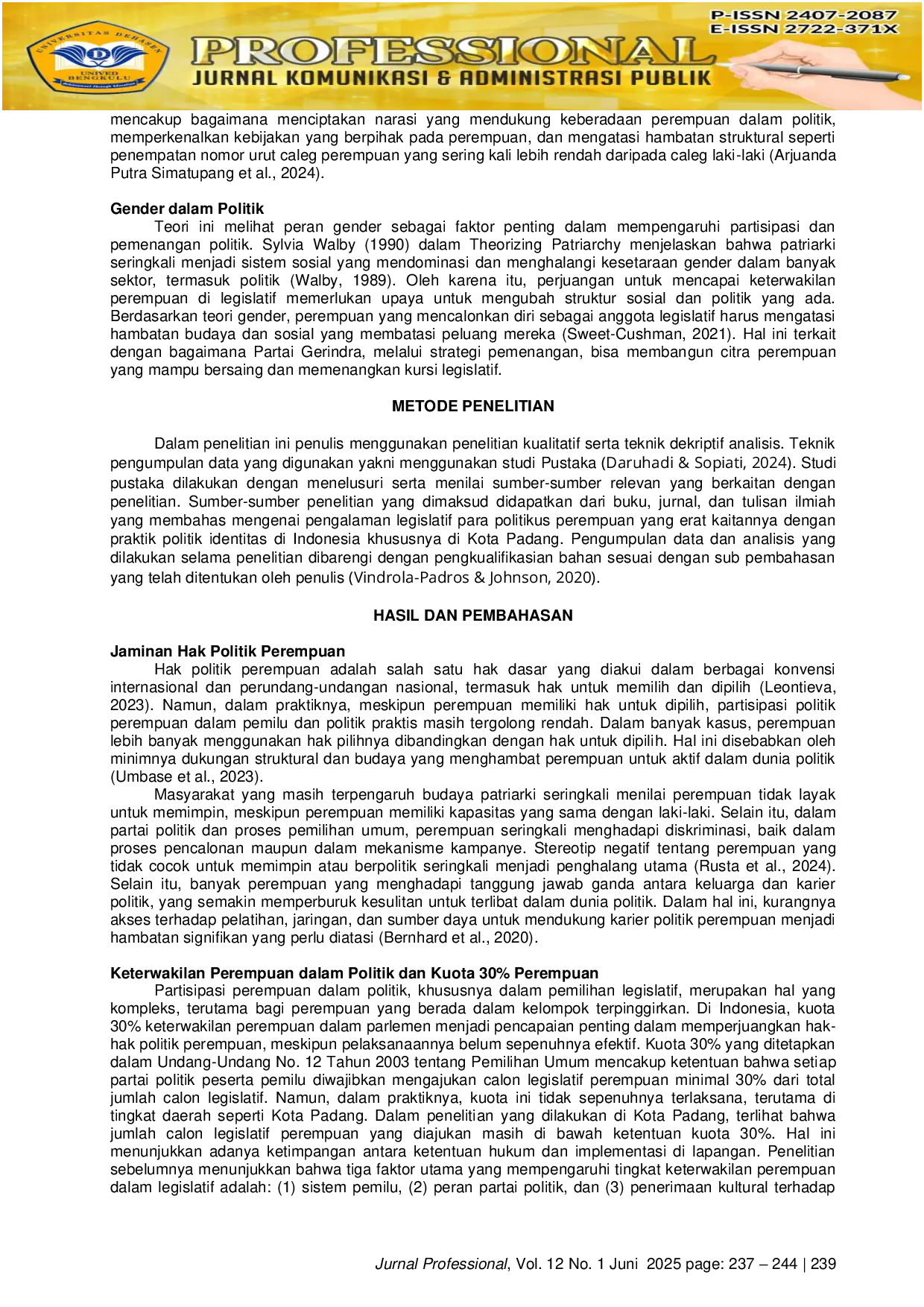 JURIS Strategi Pemenengan Anggota Legisltaif Perempuan Fraksi Partai Gerindra Pada Pemilu Di Kota Padang Sumatera Barat Tahun 2024