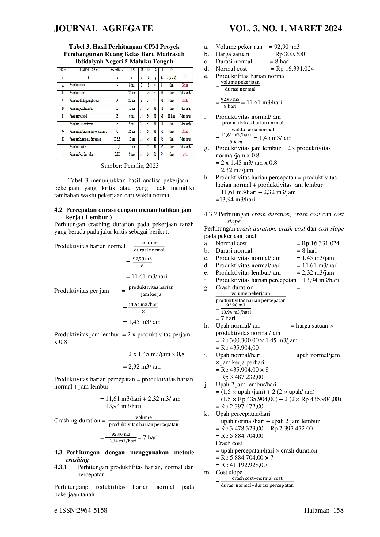 JURIS Analisis Percepatan Pada Proyek Pembangunan Ruang Kelas Baru Madrasah Ibtidaiyah Negeri 5 Maluku Tengah Dengan Menggunakan Metode Crashing Program