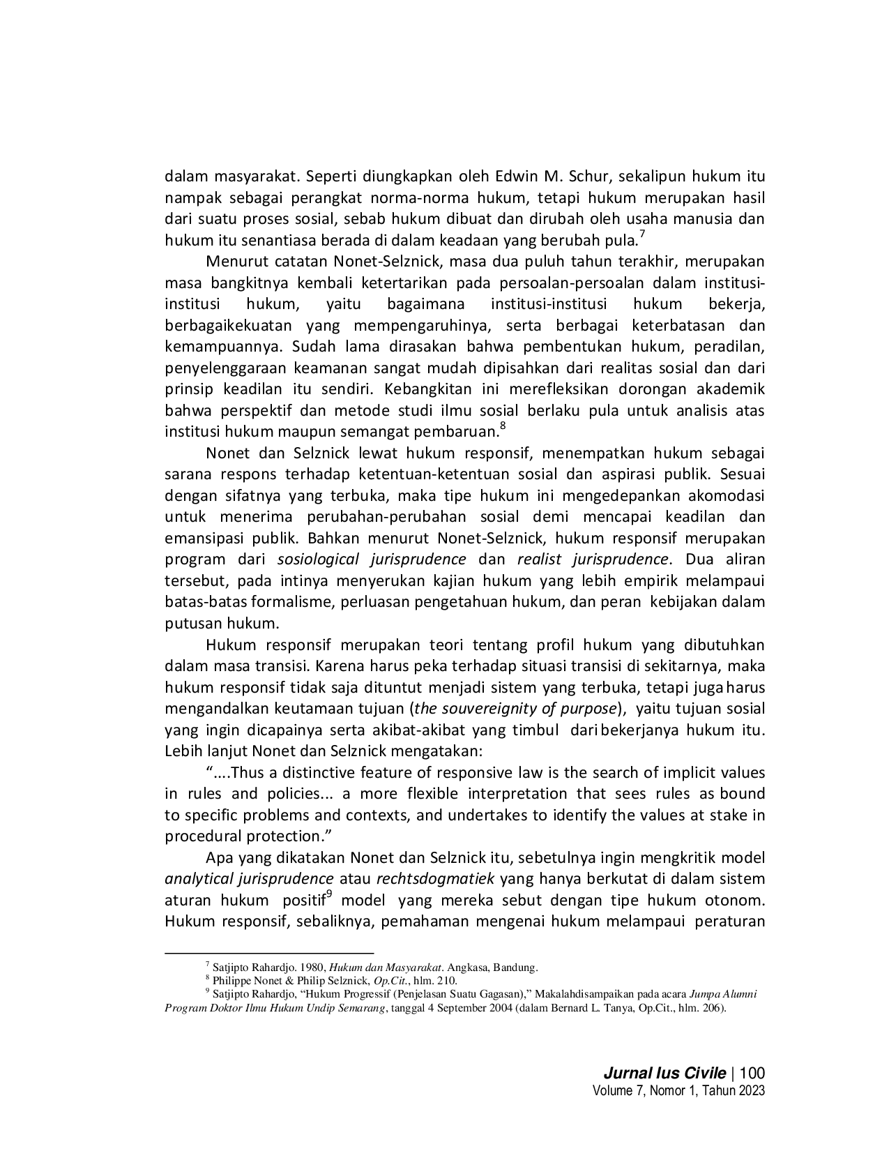 JURIS Hukum Responsif Hukum sebagai Institusi Sosial Melayani Kebutuhan Sosial dalam Masa Transisi
