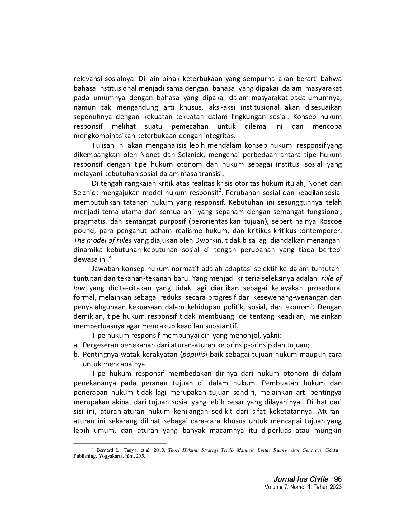 JURIS Hukum Responsif Hukum sebagai Institusi Sosial Melayani Kebutuhan Sosial dalam Masa Transisi