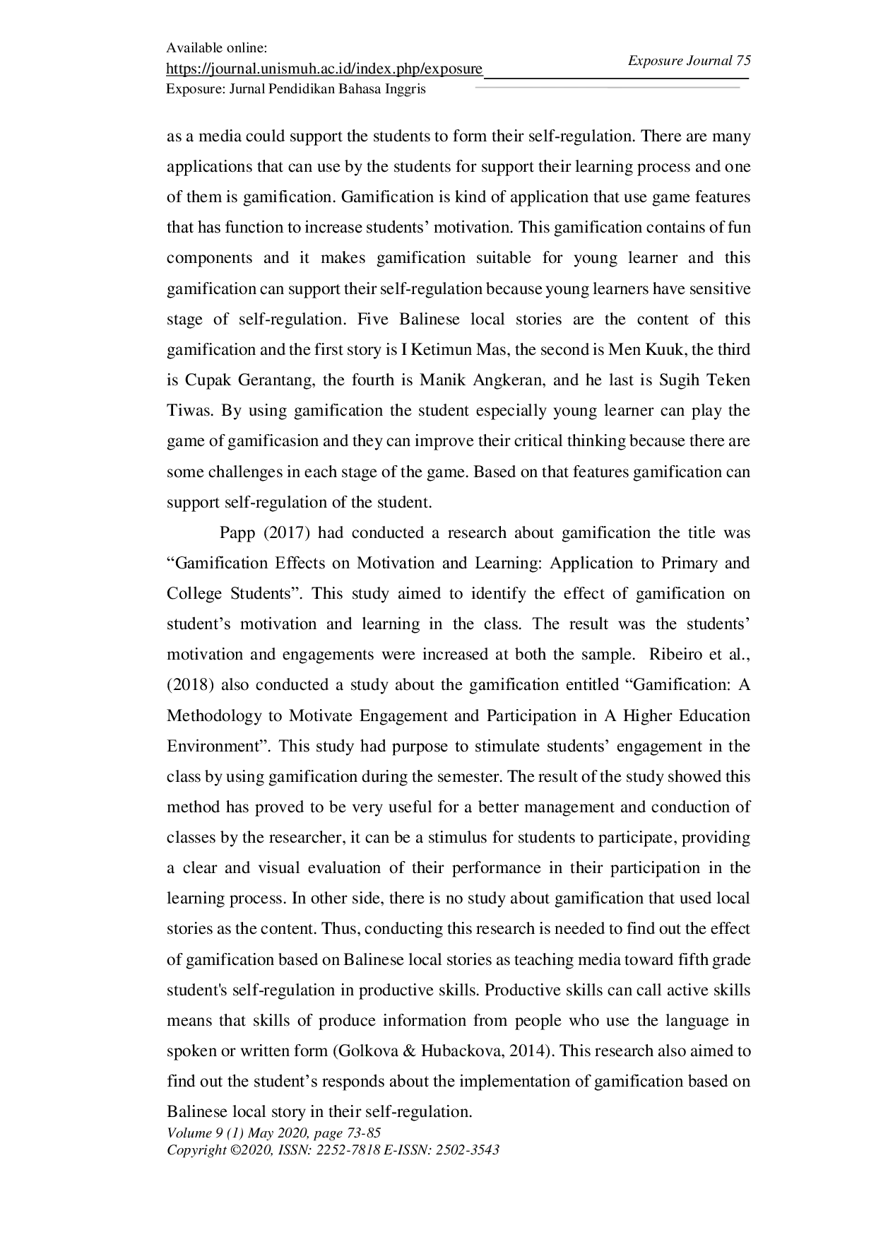 JURIS The Effect of Gamification Based on Balinese Local Stories as Teaching Media Toward Fifth Grade Students Self Regulation in Productive Skills