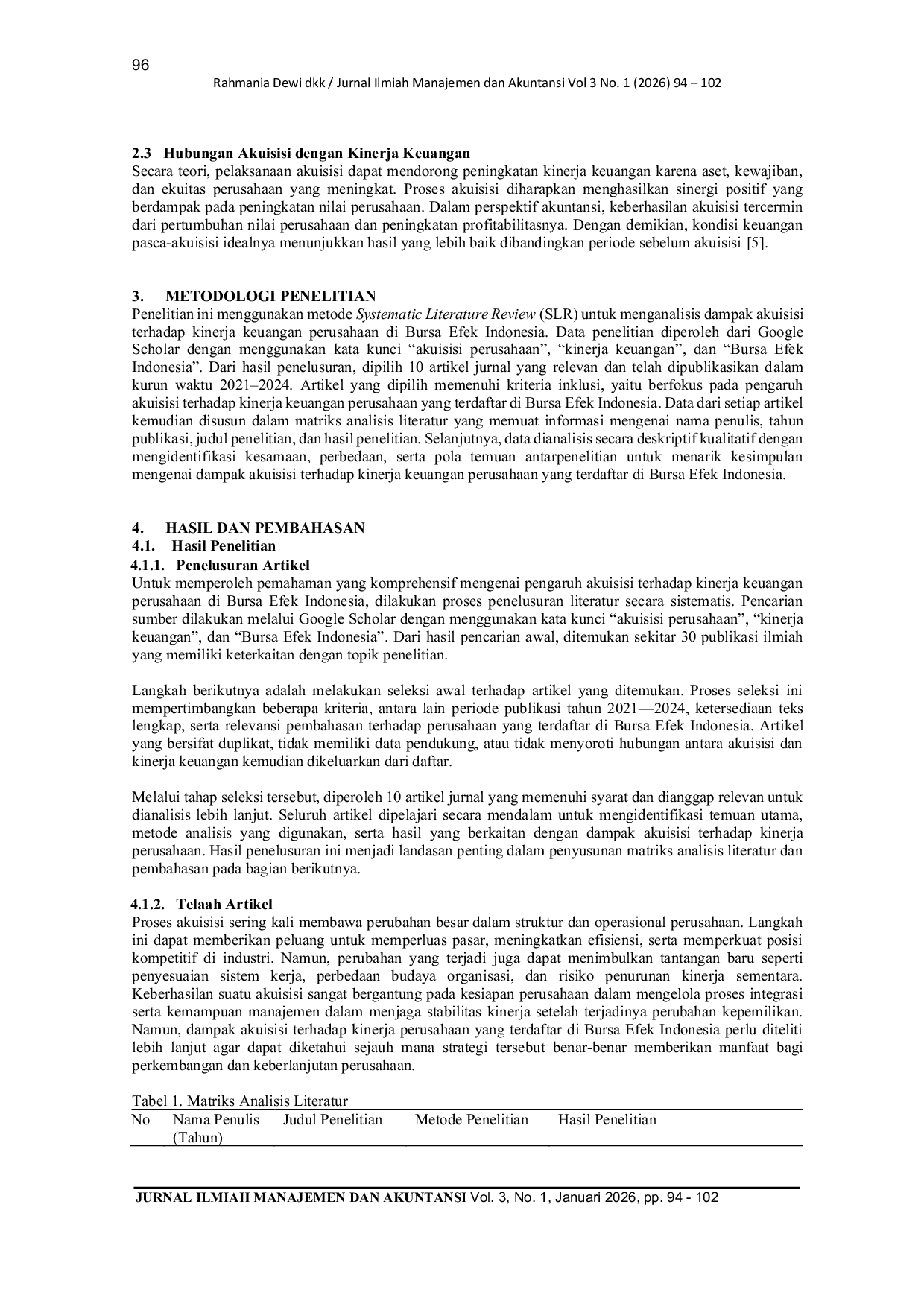 JURIS Systematic Literature Review Dampak Akuisisi Terhadap Kinerja Keuangan Perusahaan Di Bursa Efek Indonesia