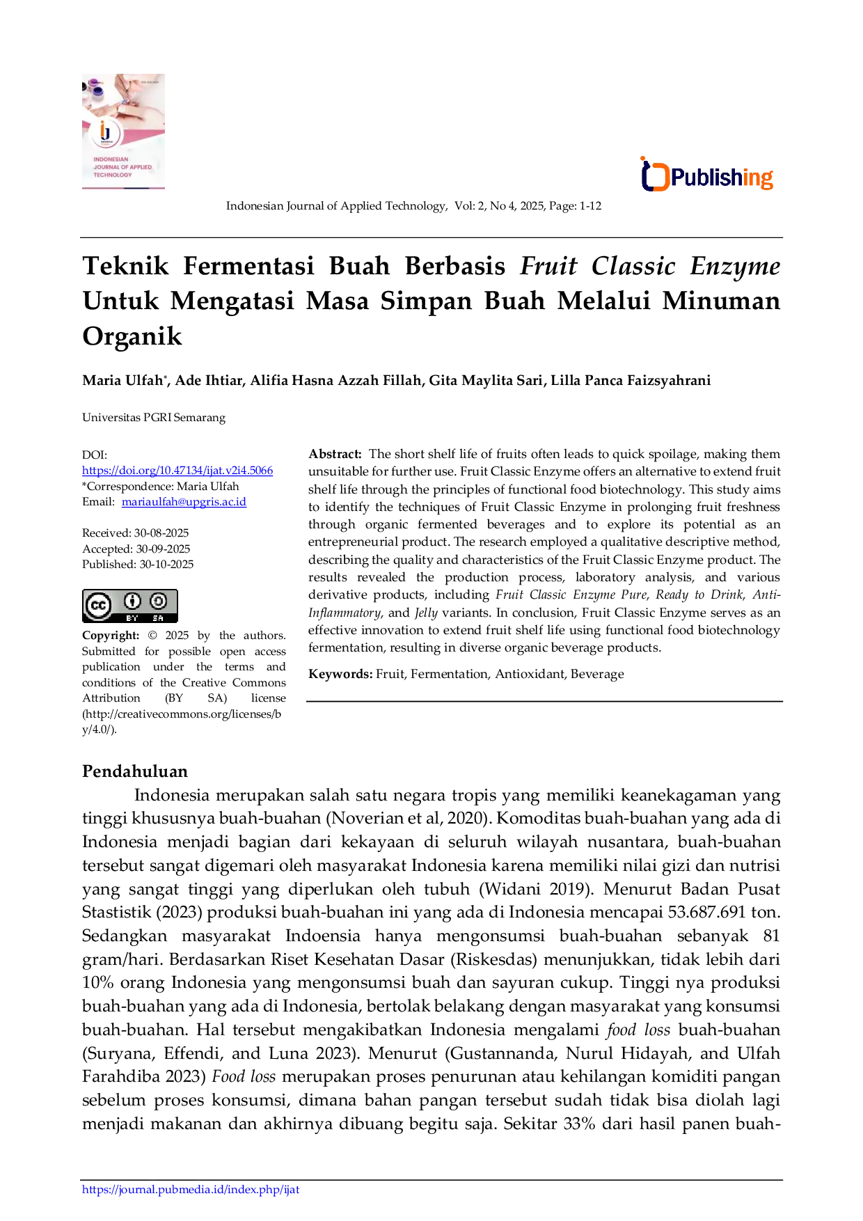 JURIS Teknik Fermentasi Buah Berbasis Fruit Classic Enzyme Untuk Mengatasi Masa Simpan Buah Melalui Minuman Organik