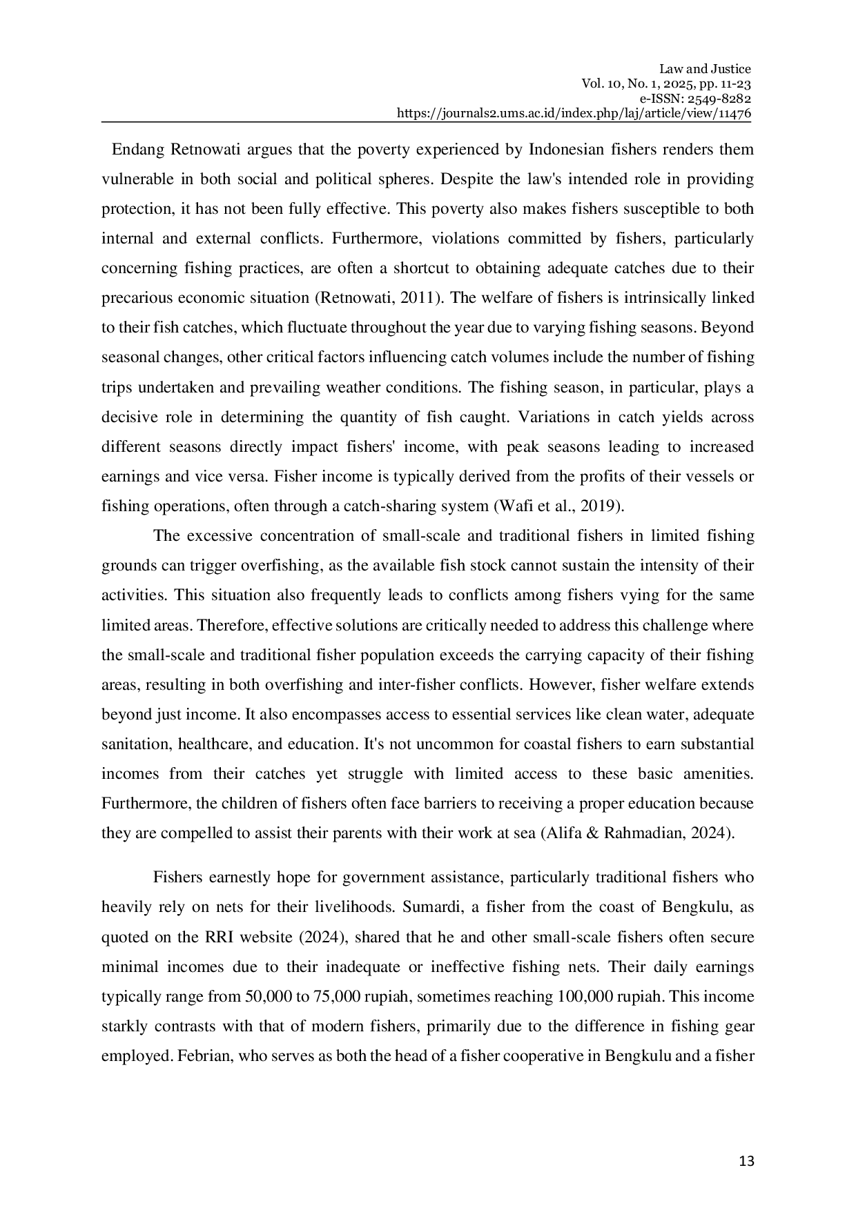 JURIS Incentive Policies for Traditional Fishermen to Enhance Their Welfare A Perspective from The Theory of Dignified Justice