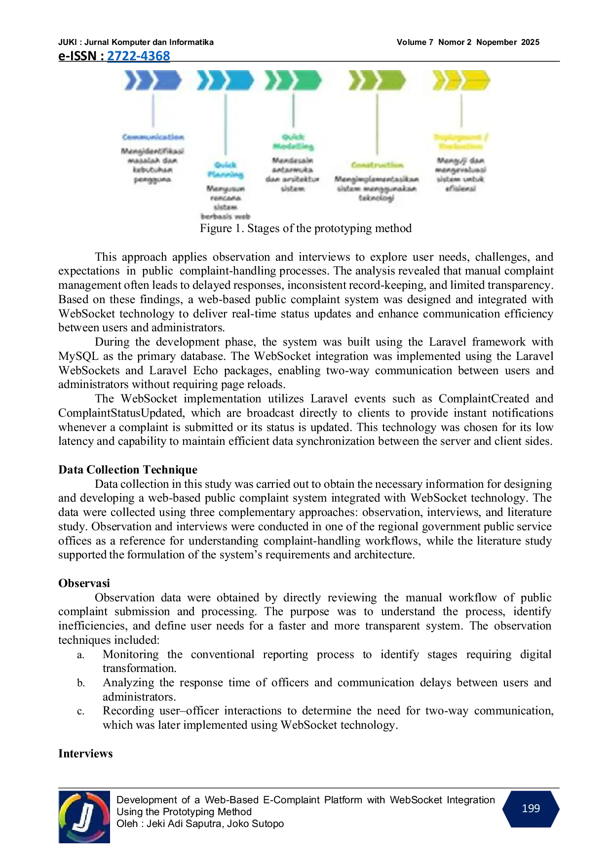 JURIS Development Of A Web Based E Complaint Platform With WebSocket Integration Using The Prototyping Method