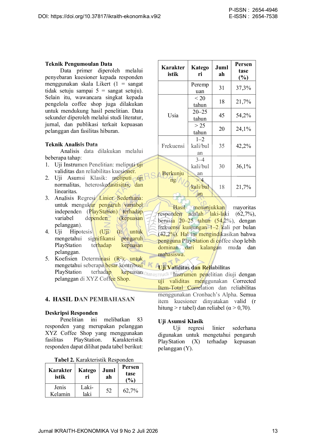 JURIS Pengaruh Playstation Terhadap Kepuasan Pelanggan Di Coffee Shop Studi Kasus Coffee Shop XYZ