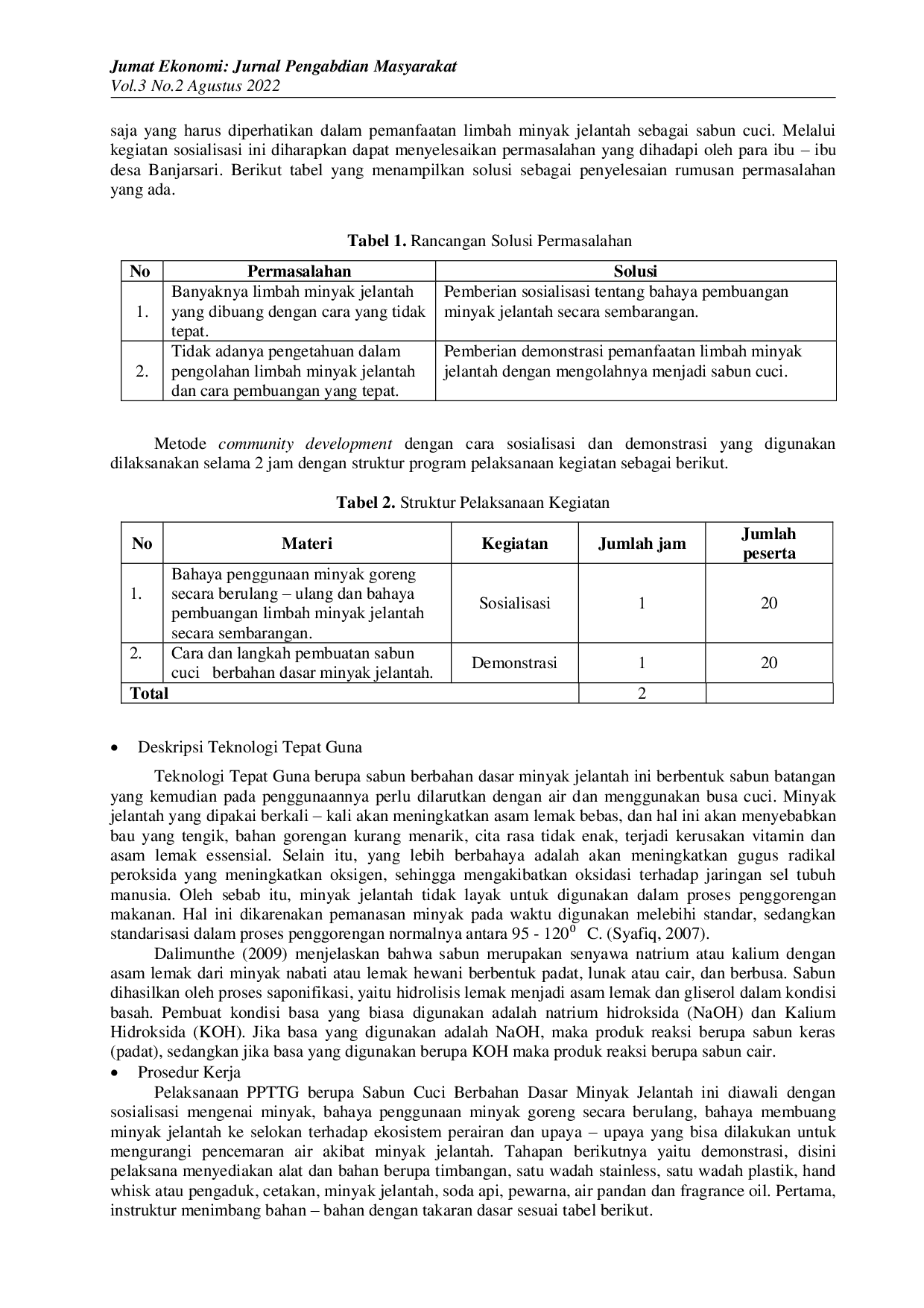 JURIS Mengurangi Limbah Minyak Tanah melalui Pembuatan Sabun Cuci dari Jelantah