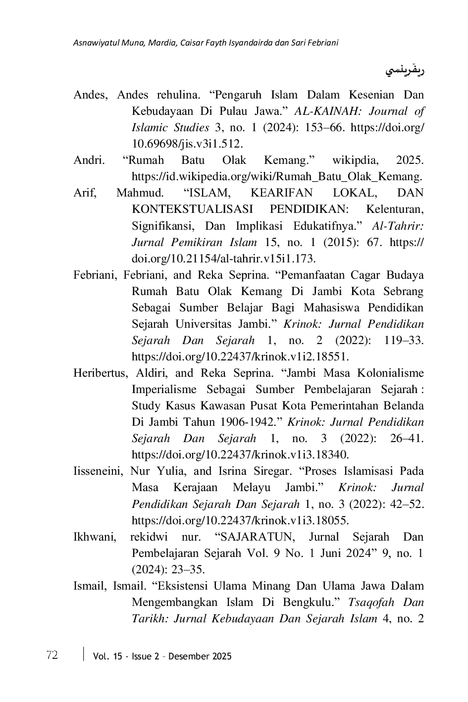 JURIS Peran Kesultanan Jambi Dalam Penyebaran Islam Dan Terbentuknya Tradisi Keagamaan Lokal Pada Abad Ke 19