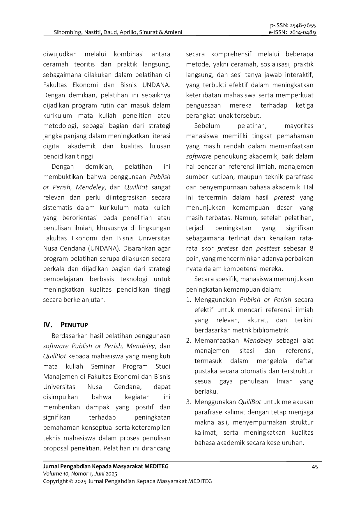 JURIS Optimalisasi Penulisan Karya Ilmiah dengan Software Publish or Perish Mendeley dan QuillBot di Fakultas Ekonomi UNDANA