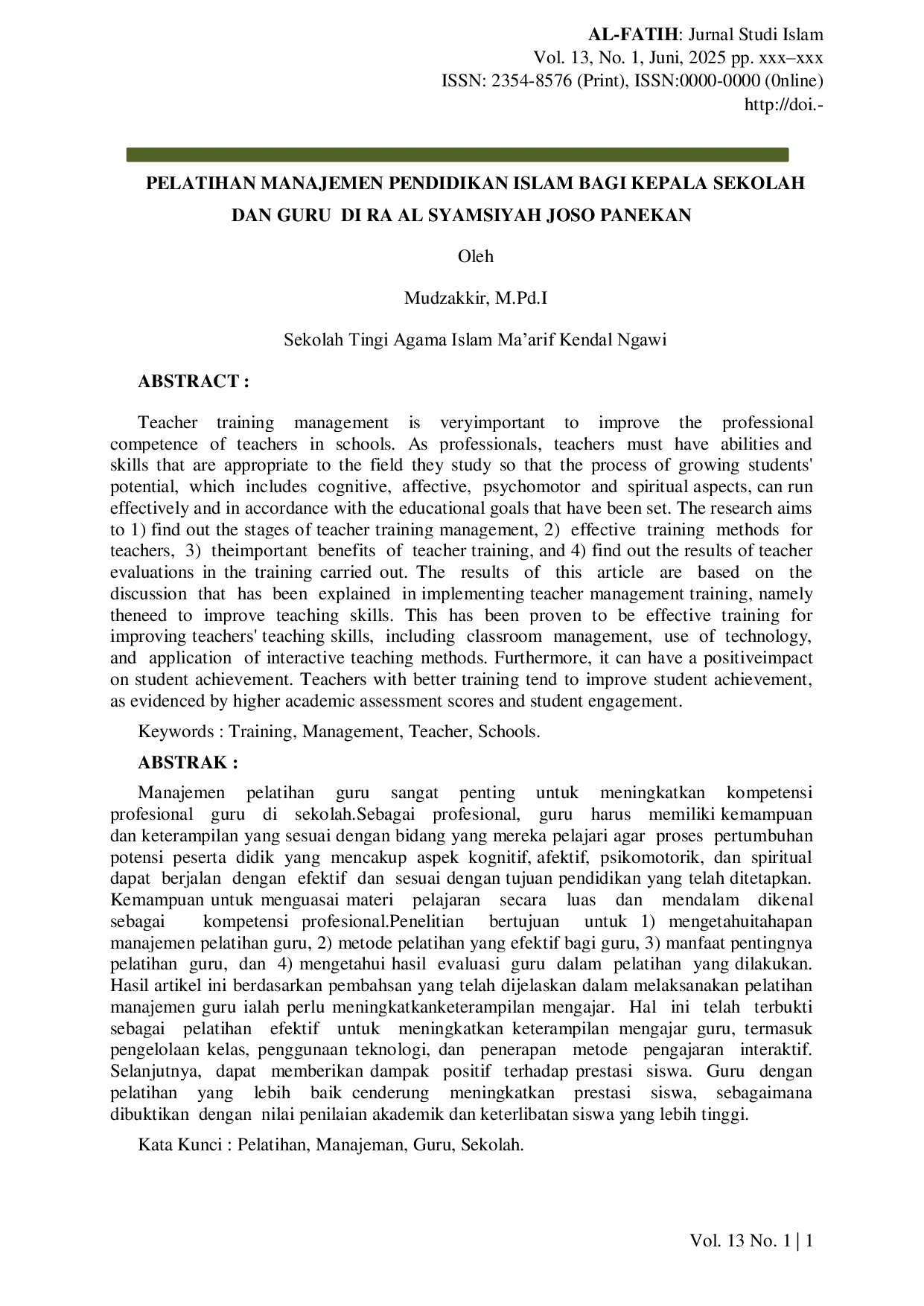 JURIS Pelatihan Manajemen Pendidikan Islam Bagi Kepala Sekolah dan Guru di Ra Al Syamsiyah Joso Panekan