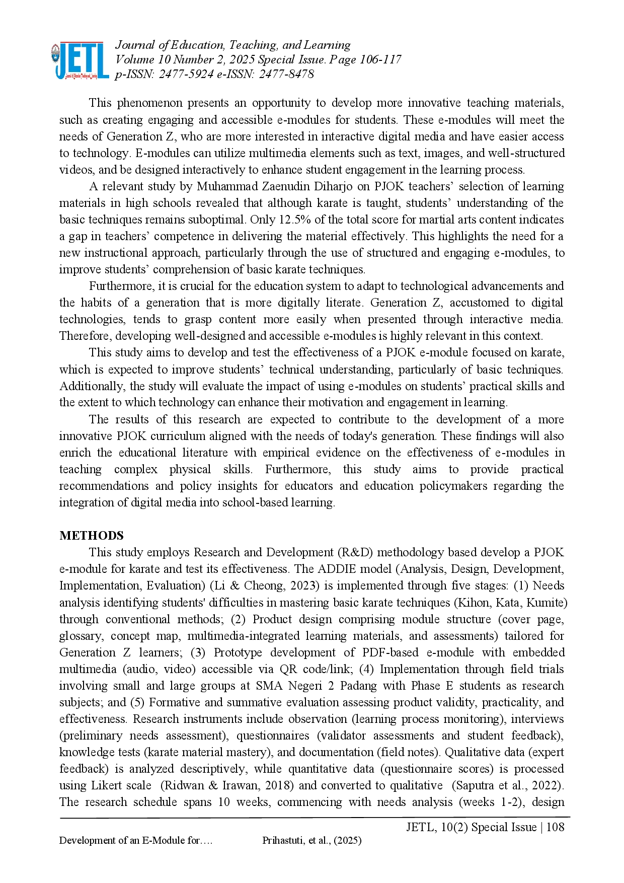 juris Development of an E Module for Physical Education Sports and Health Learning in Martial Arts Karate for High School Students in Fase E