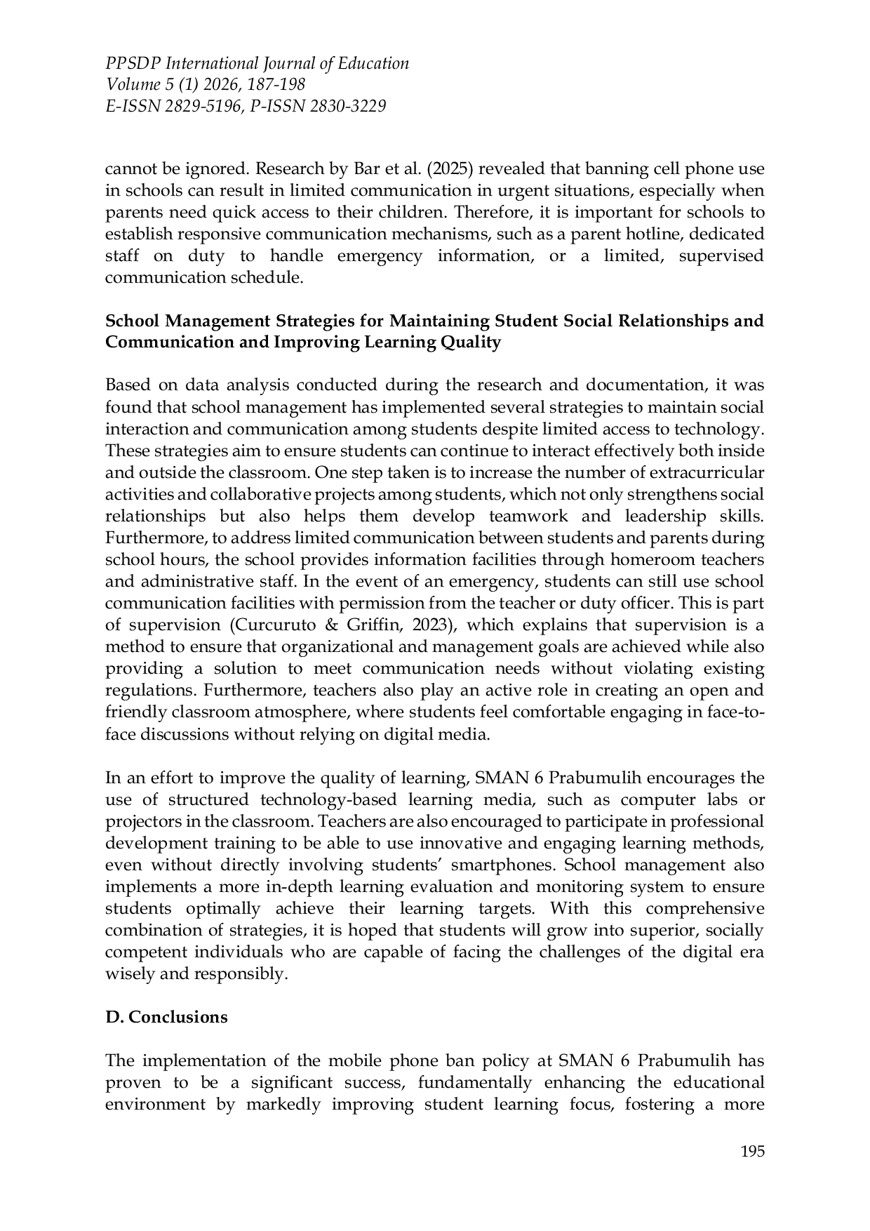 JURIS Analysis of the Impact of the Ban on Cellphone Use Implications on Students Learning Focus Social Relationships and Educational Communication