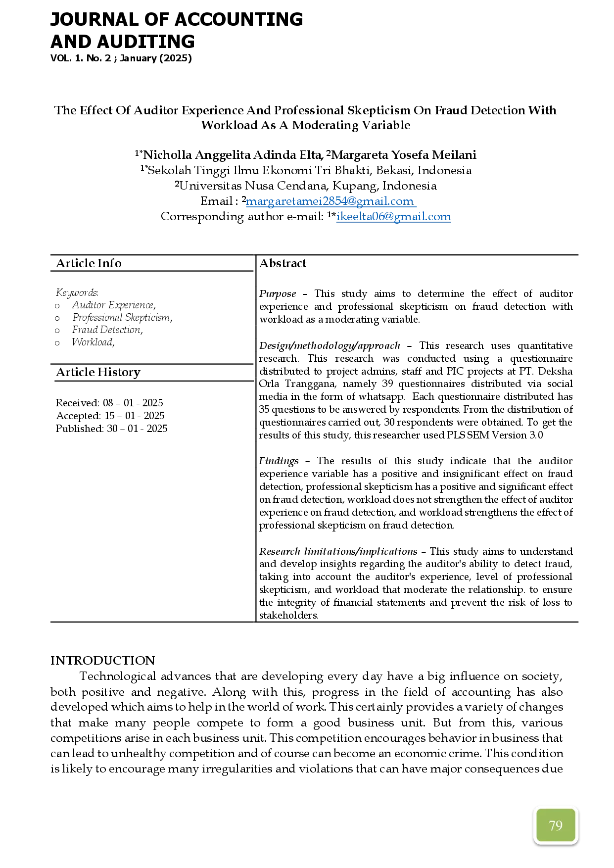 juris The Effect Of Auditor Experience And Professional Skepticism On Fraud Detection With Workload As A Moderating Variable