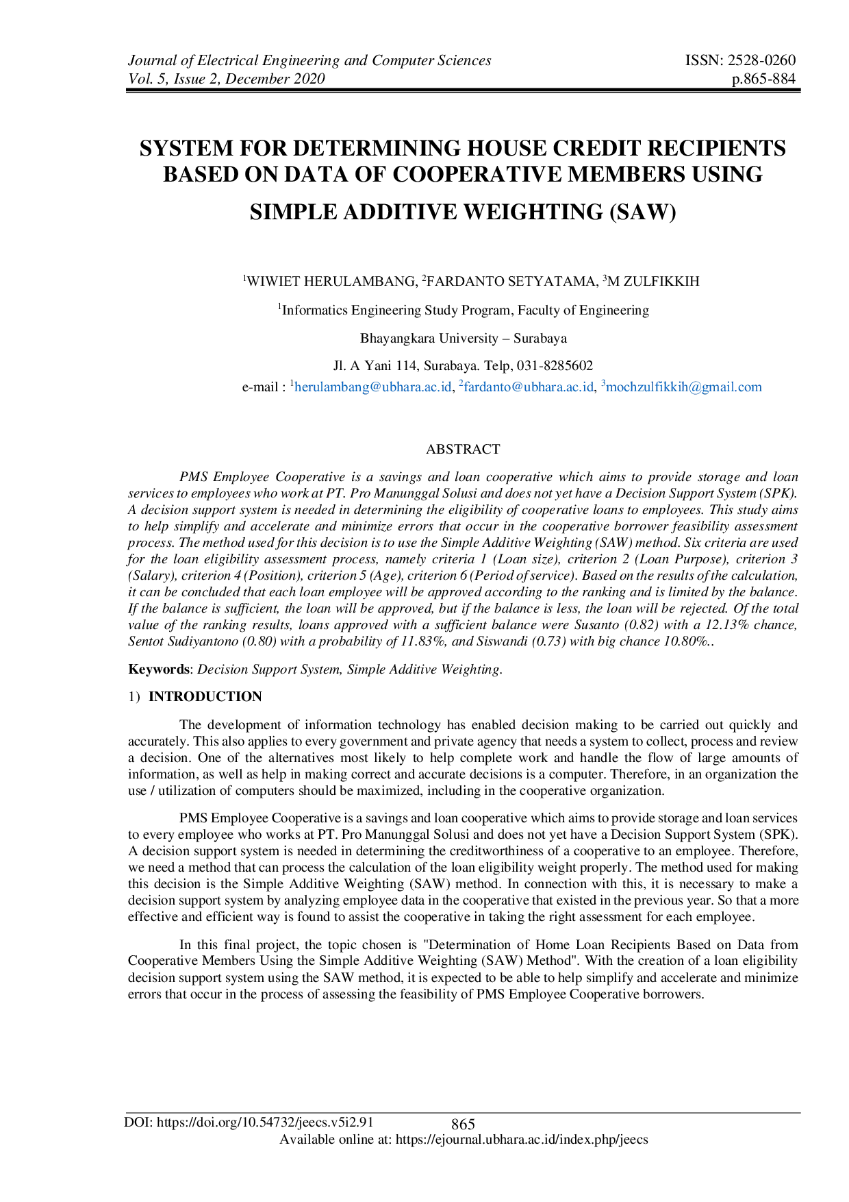 JURIS System for Determining House Credit Recipients Based on Data of Cooperative Members Using Simple Additive Weighting SAW