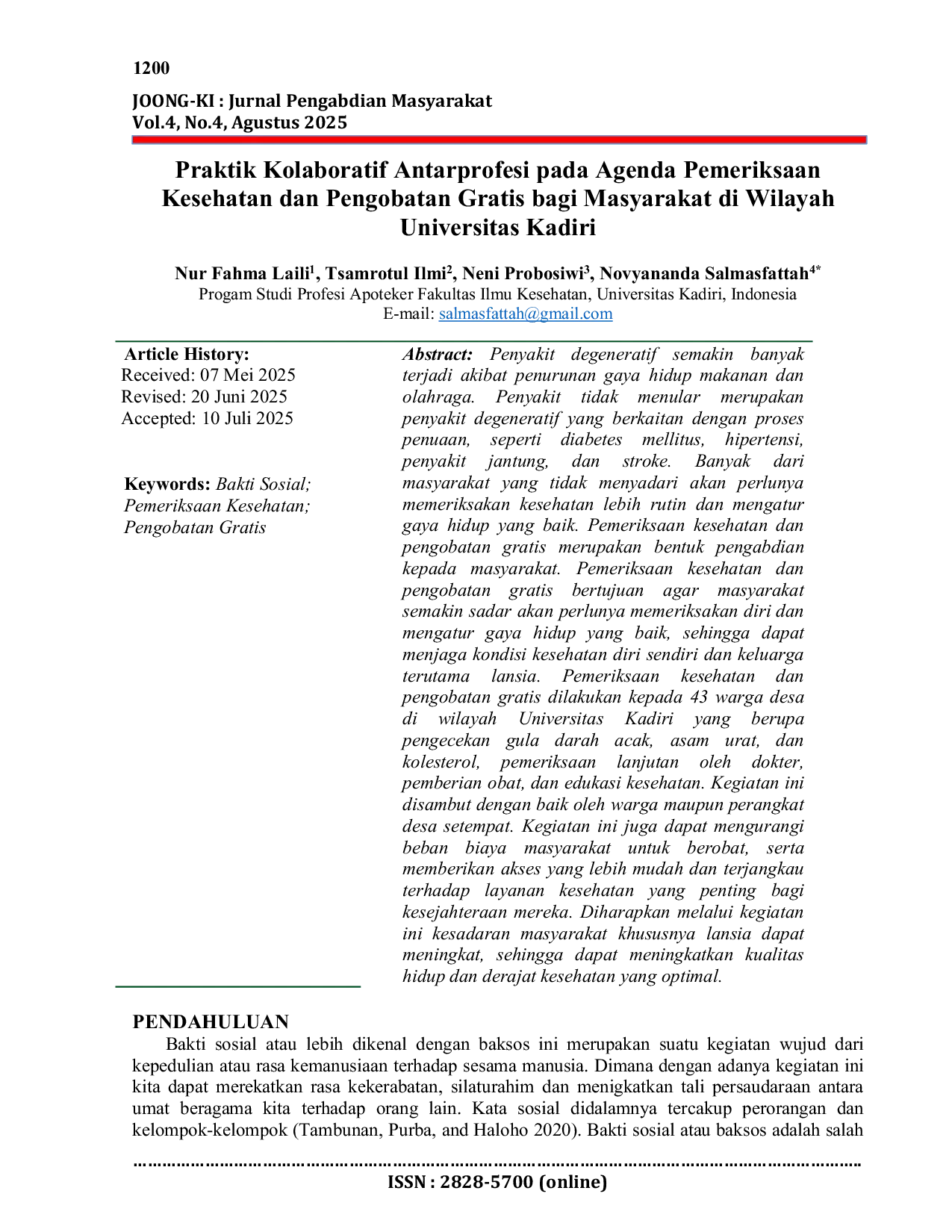 JURIS Praktik Kolaboratif Antarprofesi pada Agenda Pemeriksaan Kesehatan dan Pengobatan Gratis bagi Masyarakat di Wilayah Universitas Kadiri