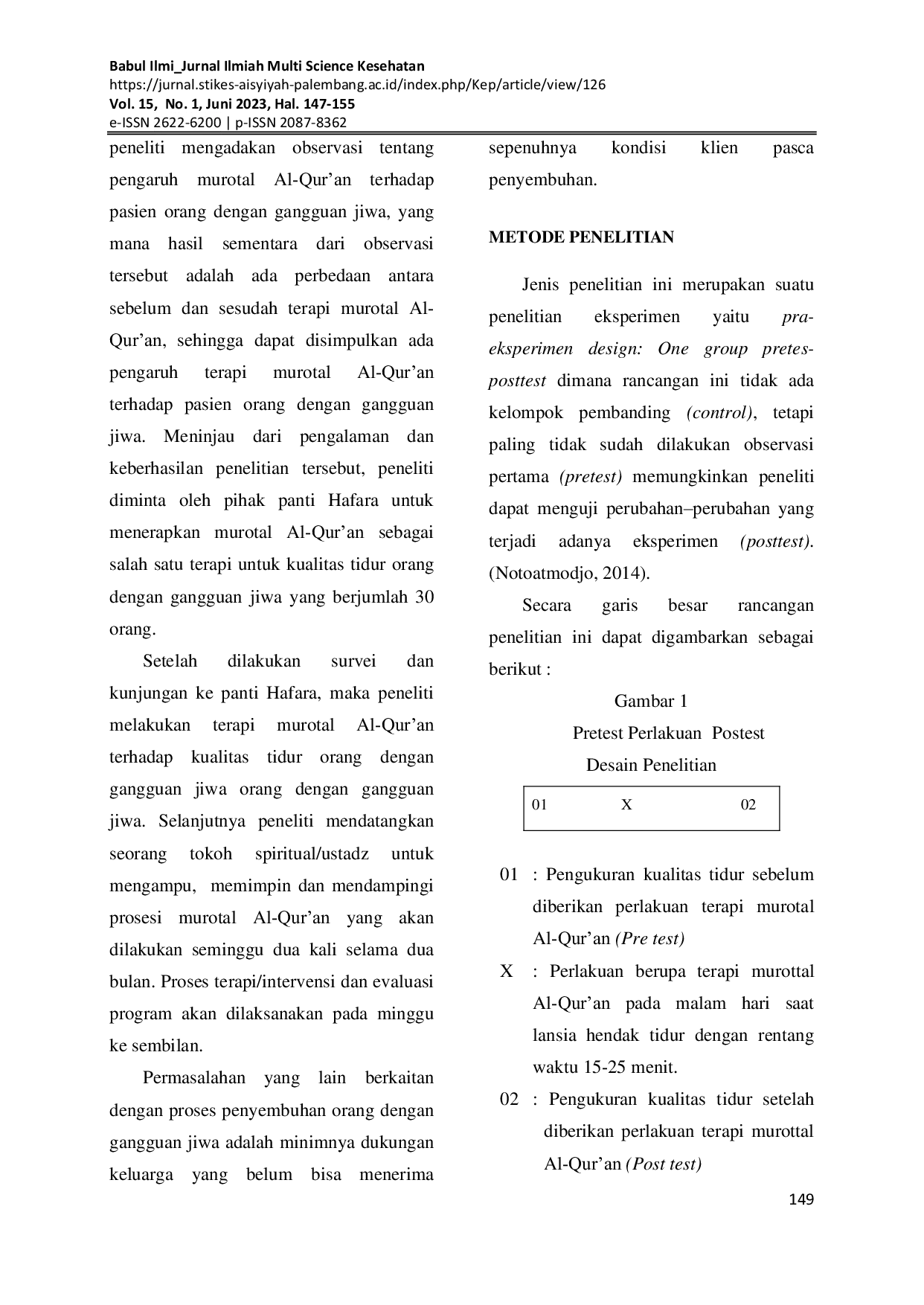 JURIS Pengaruh Terapi Murottal Al Qur an Terhadap Kualitas Tidur Pada Orang Dengan Gangguan Jiwa ODGJ