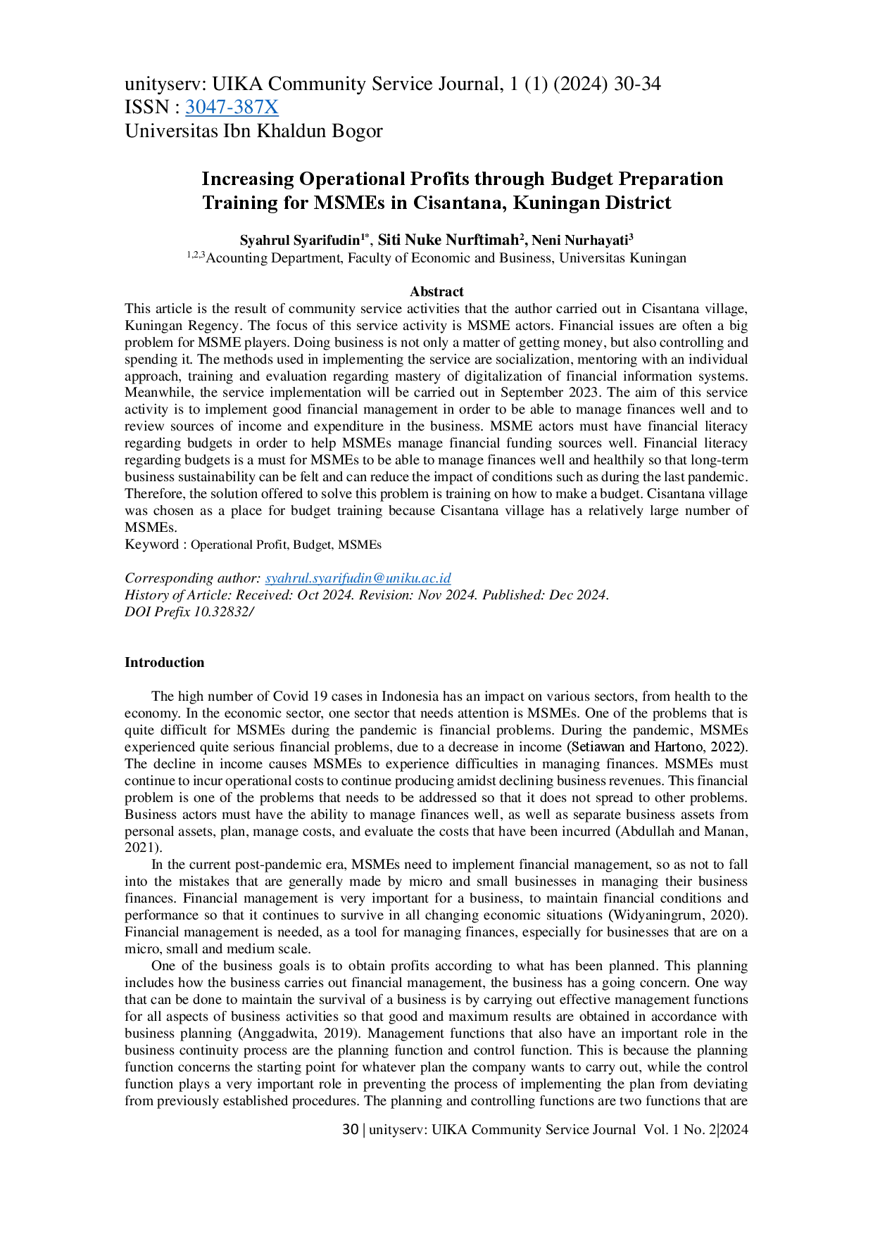 juris Increasing Operational Profits through Budget Preparation Training for MSMEs in Cisantana Kuningan District