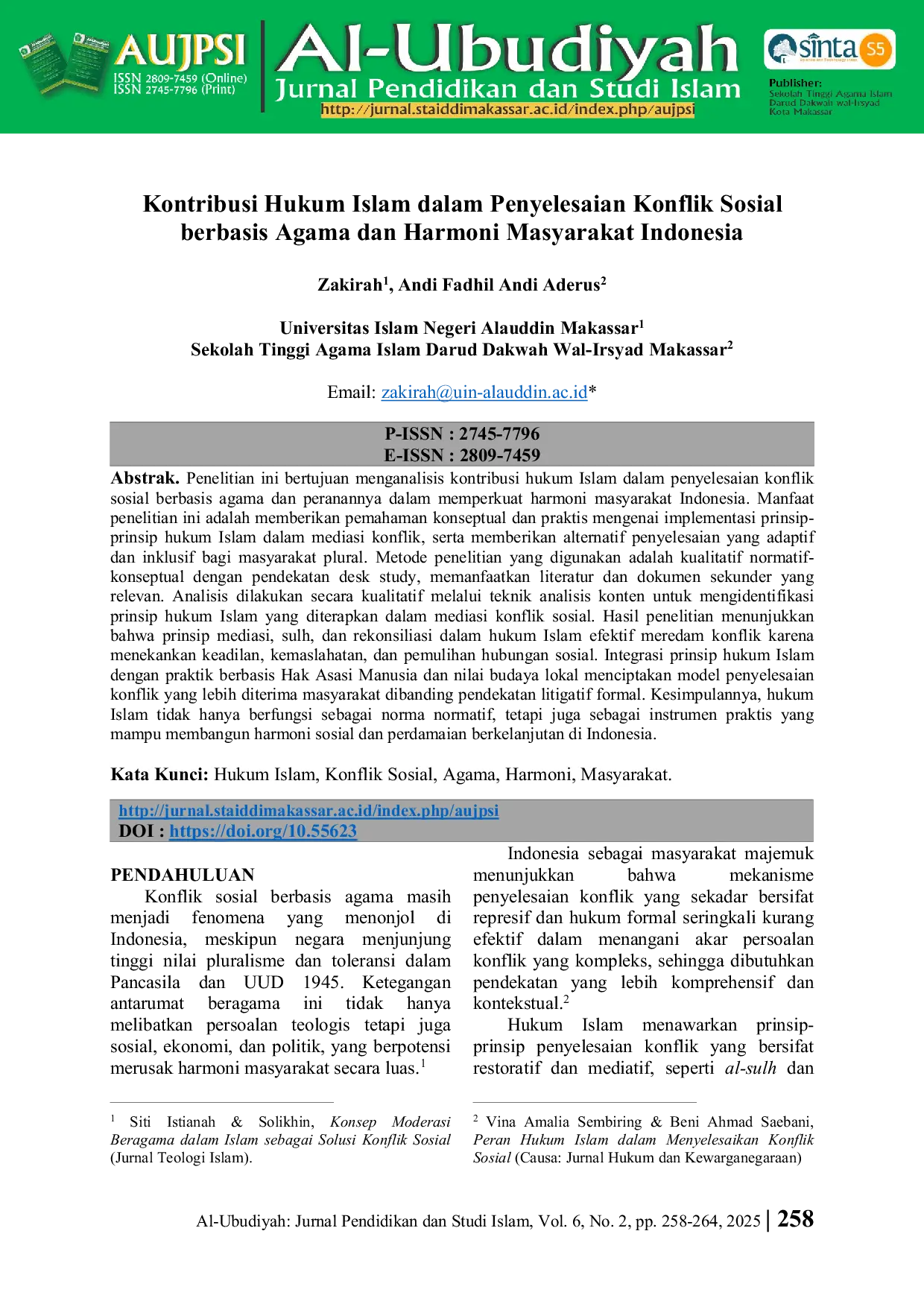 JURIS Kontribusi Hukum Islam dalam Penyelesaian Konflik Sosial berbasis Agama dan Harmoni Masyarakat Indonesia