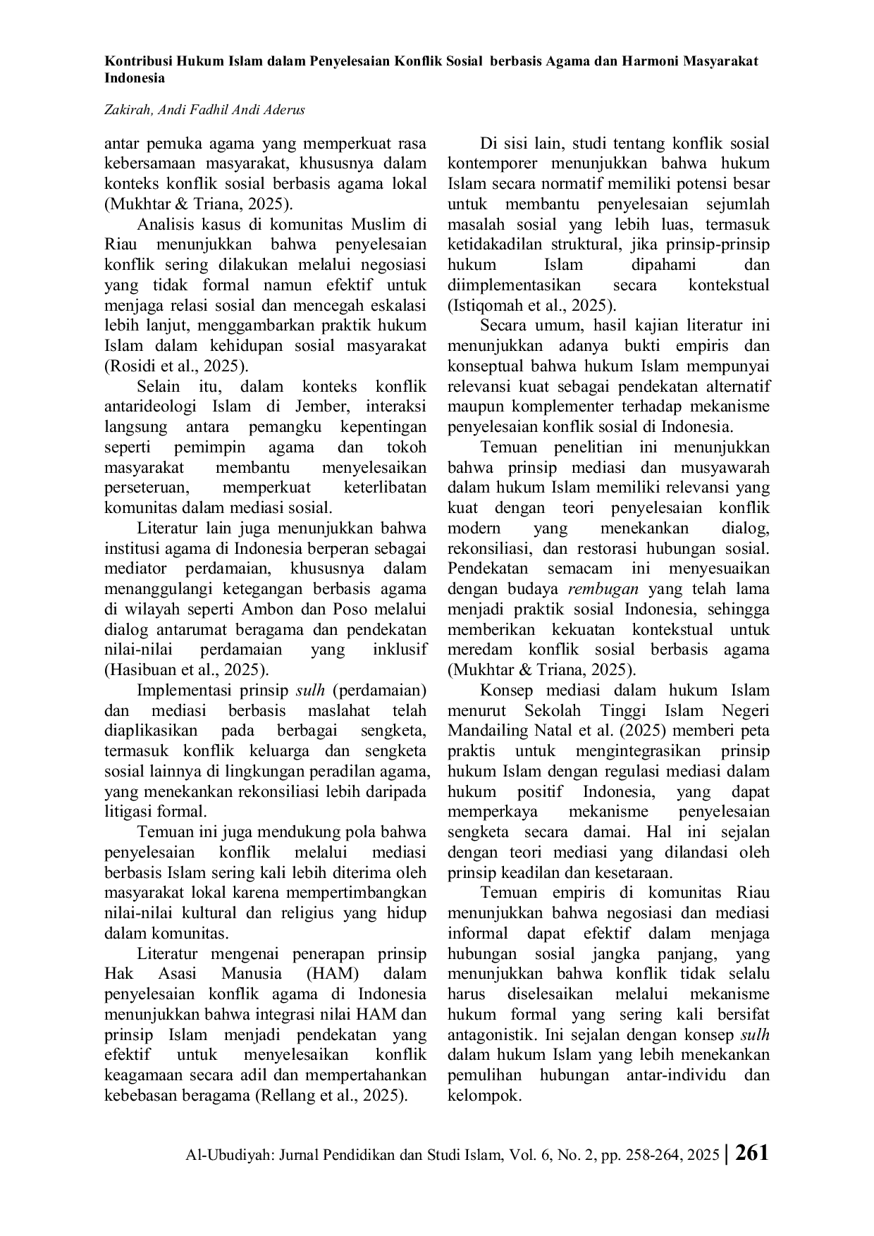 JURIS Kontribusi Hukum Islam dalam Penyelesaian Konflik Sosial berbasis Agama dan Harmoni Masyarakat Indonesia
