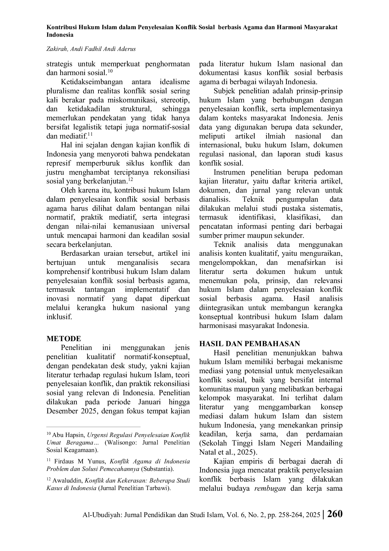 JURIS Kontribusi Hukum Islam dalam Penyelesaian Konflik Sosial berbasis Agama dan Harmoni Masyarakat Indonesia