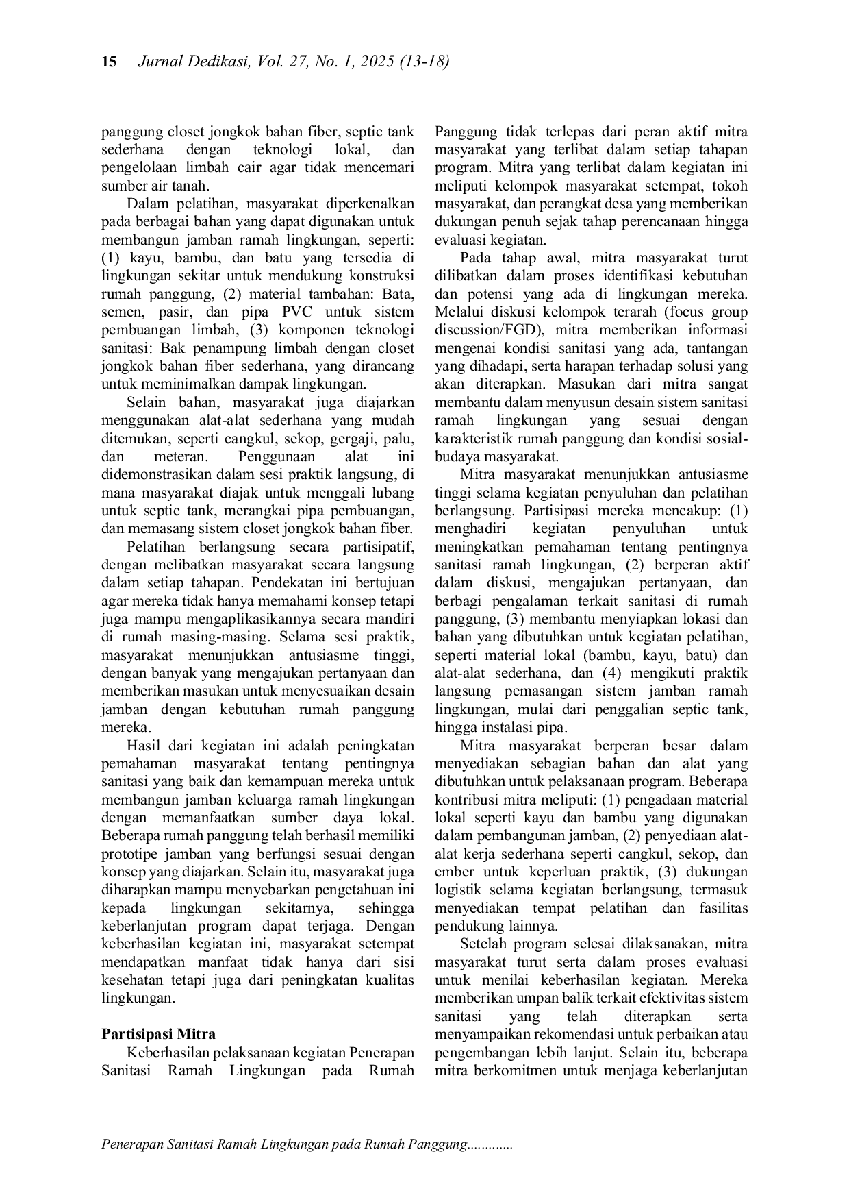 JURIS Penerapan Sanitasi Ramah Lingkungan pada Rumah Panggung di Wilayah Pedesaan Sulawesi Barat