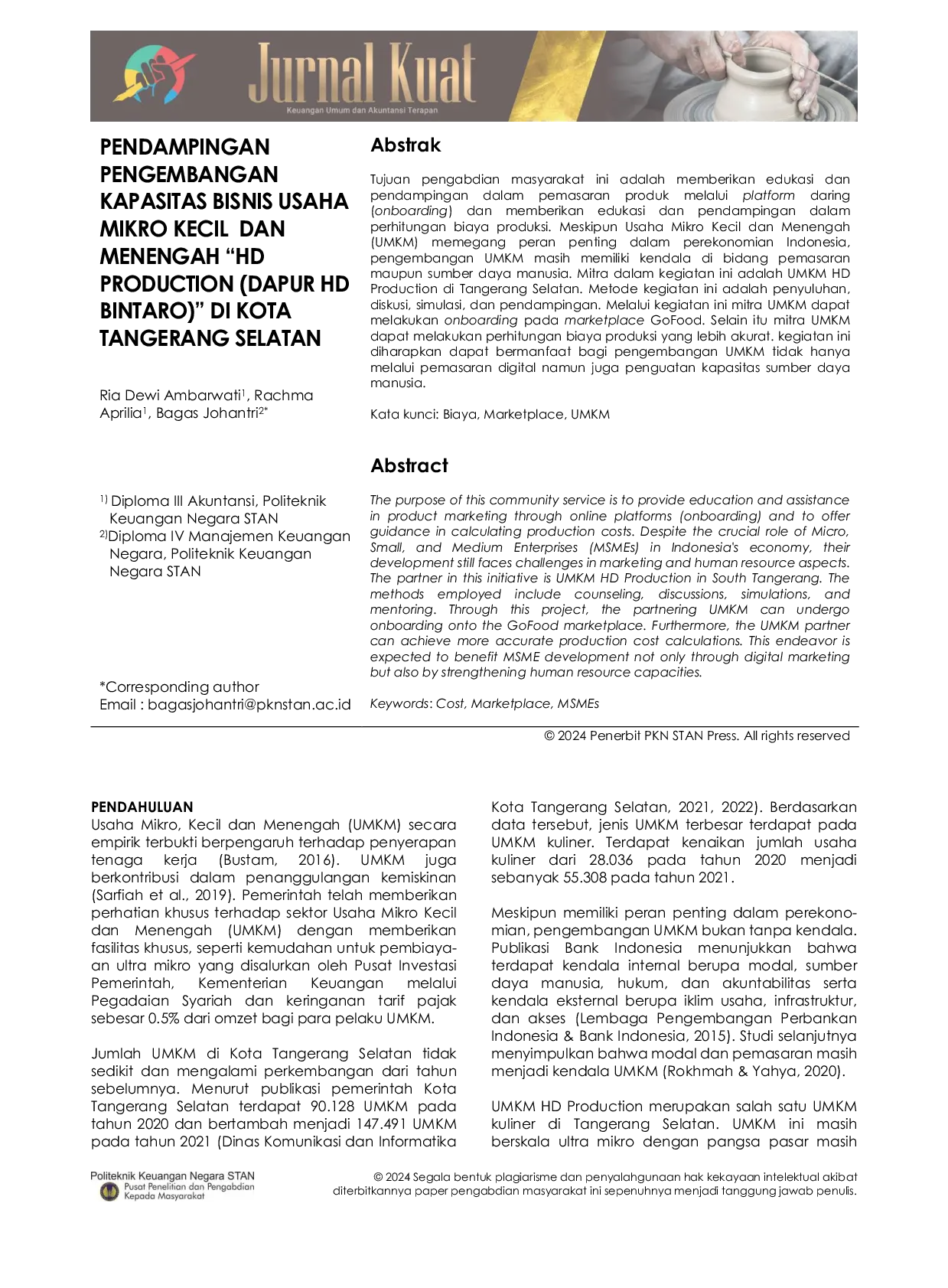 JURIS Pendampingan Pengembangan Kapasitas Bisnis Usaha Mikro Kecil dan Menengah HD Production Dapur HD Bintaro di Kota Tangerang Selatan