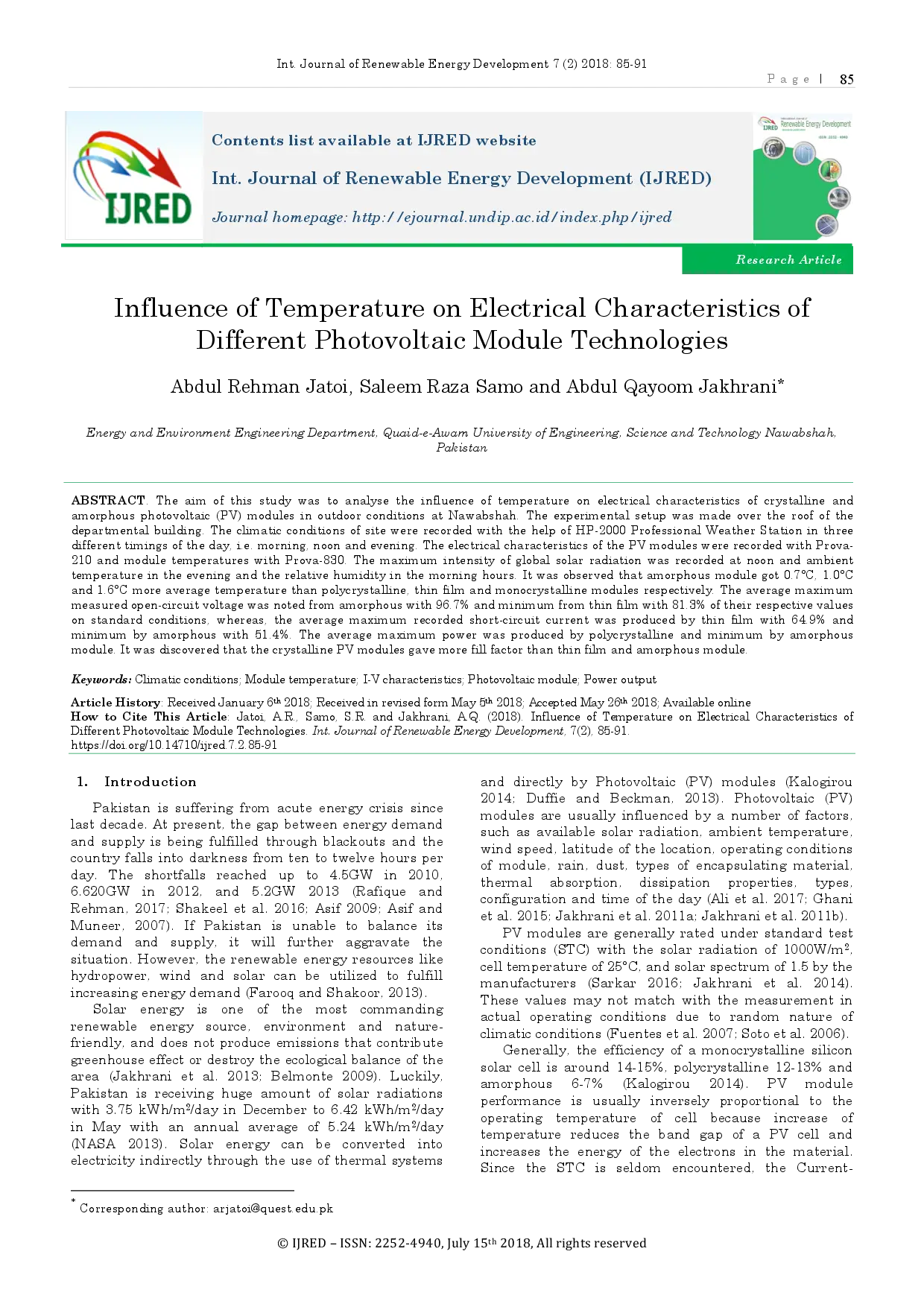 juris Influence of Temperature on Electrical Characteristics of Different Photovoltaic Module Technologies