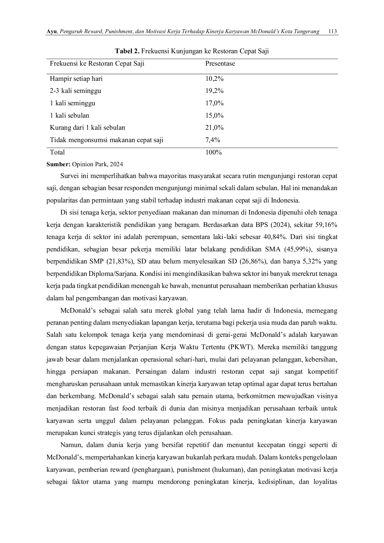 JURIS Pengaruh Reward Punishment dan Motivasi Kerja Terhadap Kinerja Karyawan McDonald s Kota Tangerang