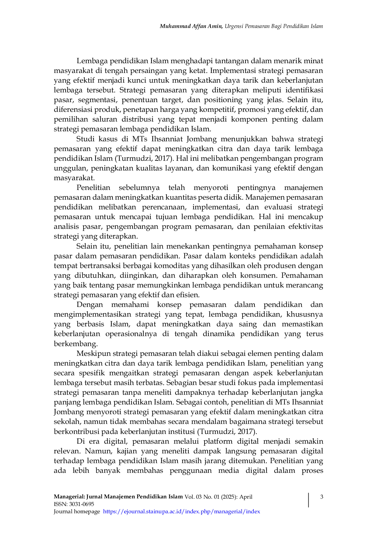 JURIS Urgensi Pemasaran Bagi Pendidikan Islam