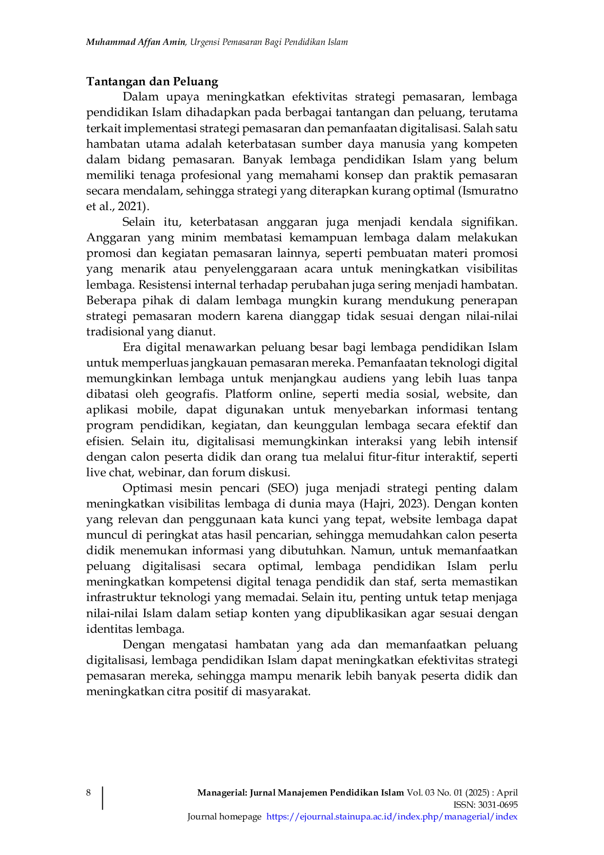 JURIS Urgensi Pemasaran Bagi Pendidikan Islam