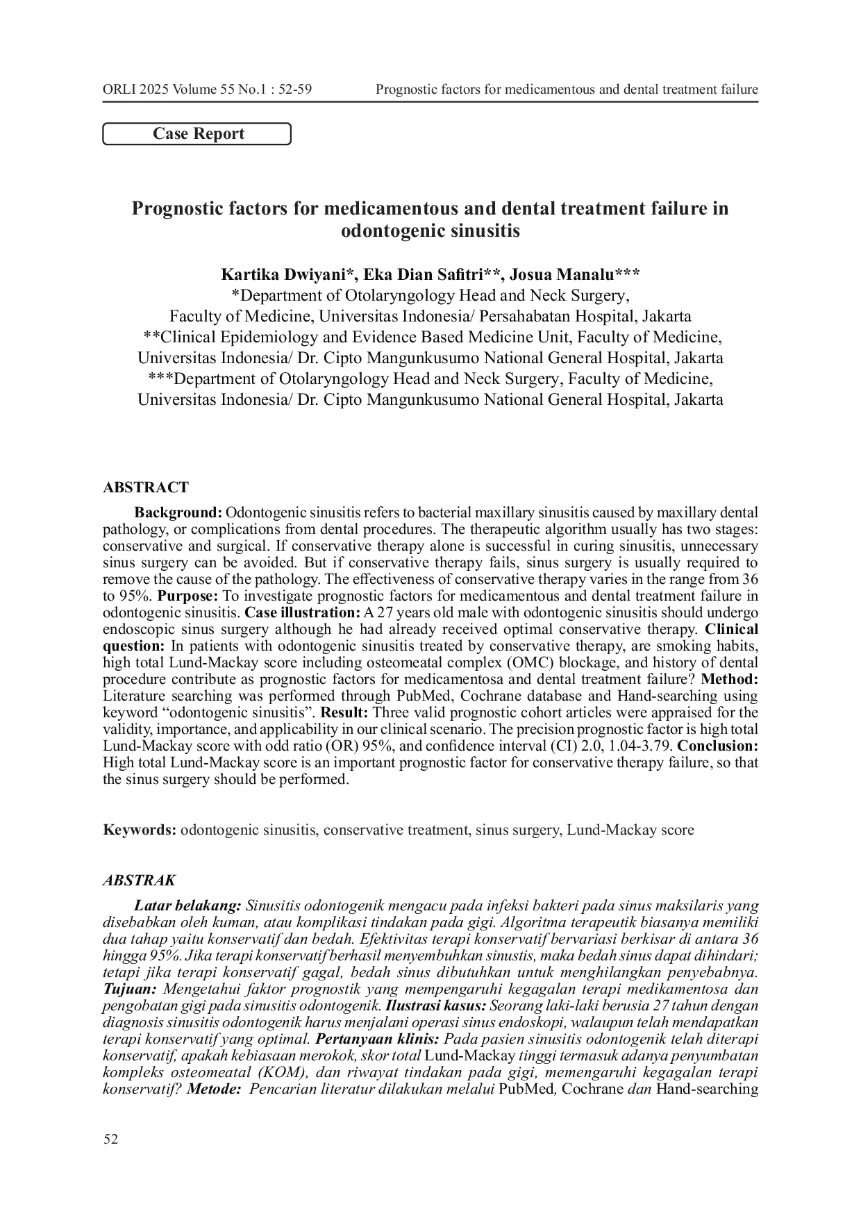JURIS Prognostic Factors For Medicamentous And Dental Treatment Failure